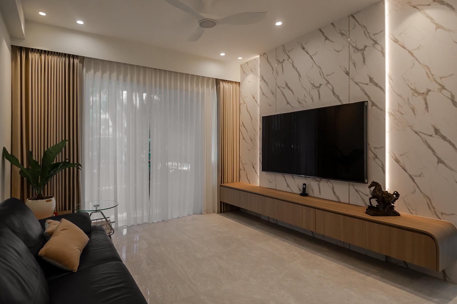 Modern Living Room with Herringbone Tiling and Parquet Floor