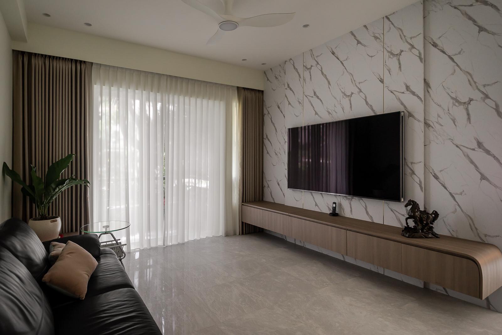 Modern Living Room with TV Console and Feature Wall