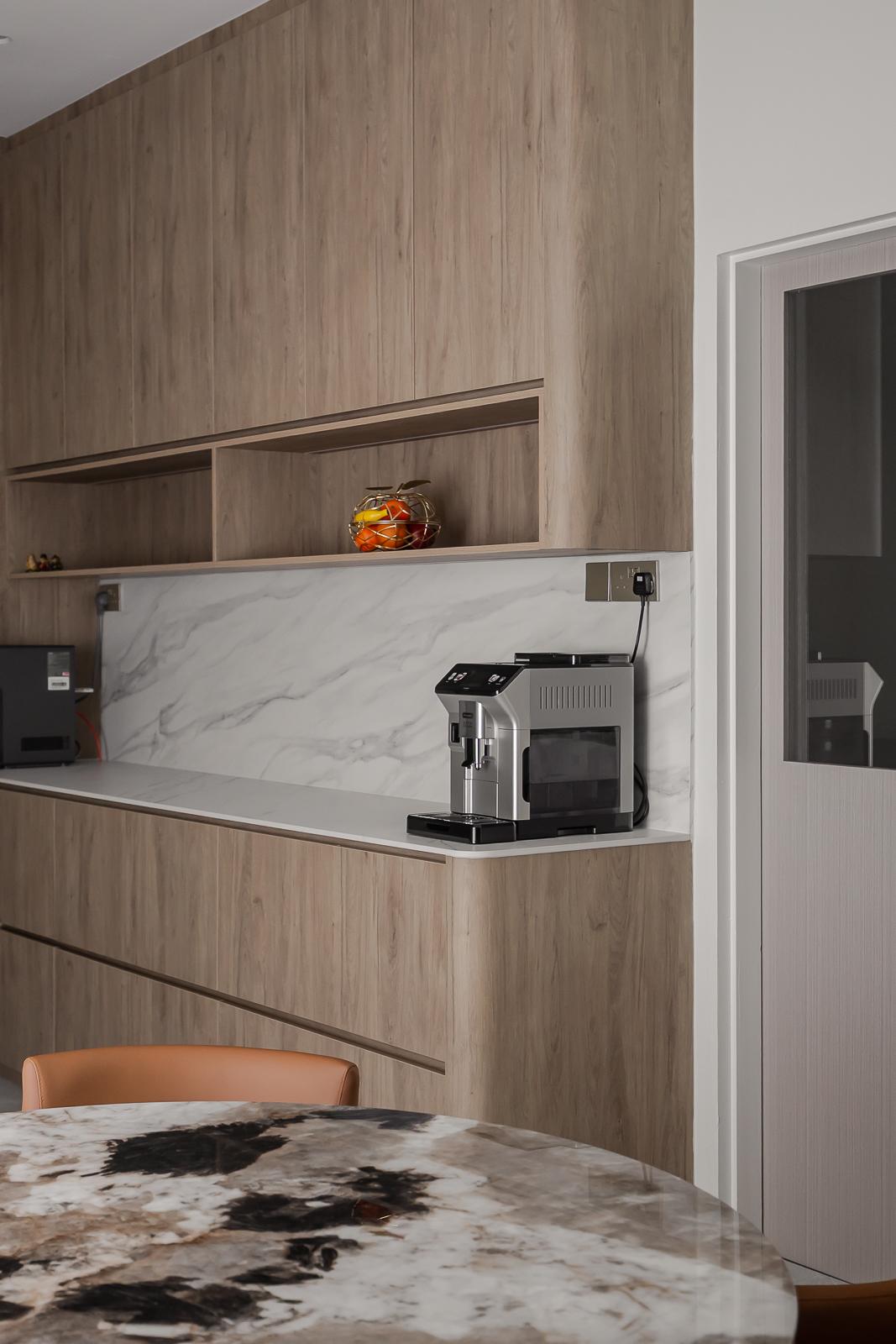 Modern Pantry with Kitchen Island and Console Table
