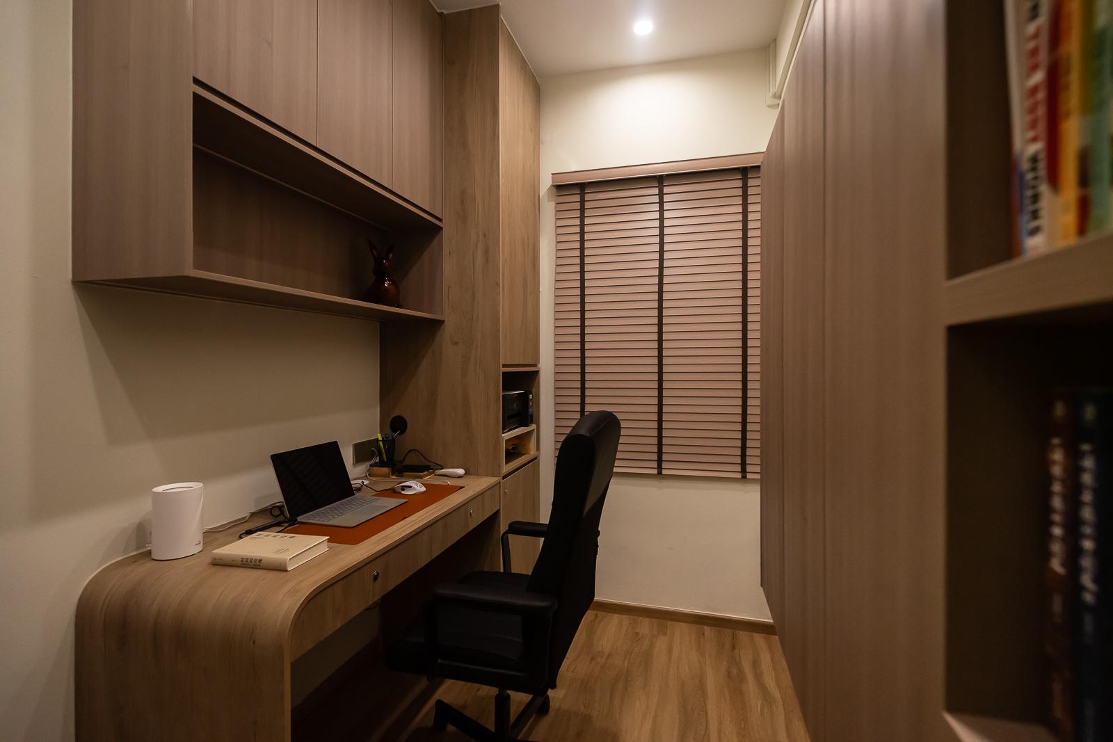 Modern Study with Wall Shelves and Lighting