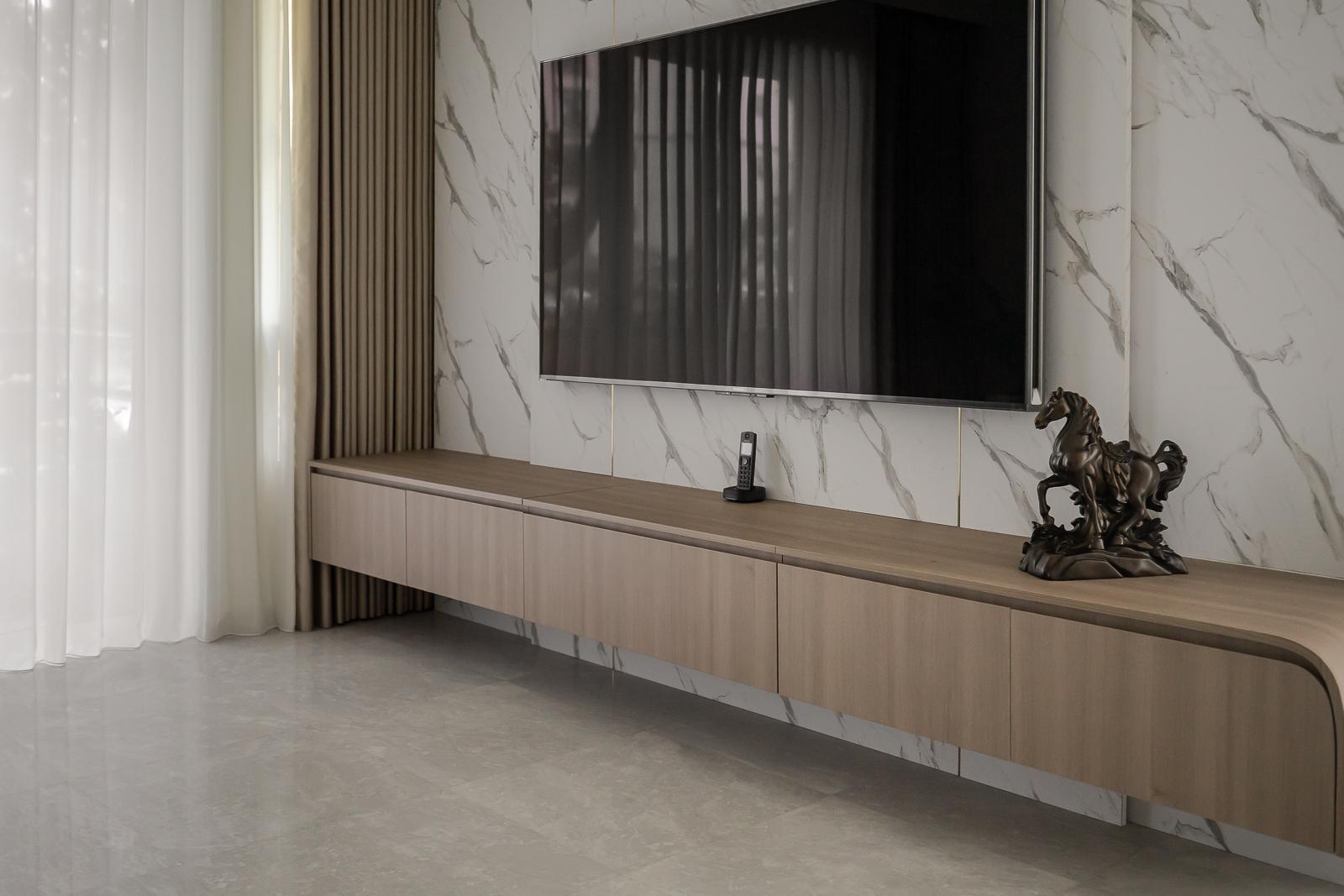 Modern Living Room with Wood Flooring and Feature Wall