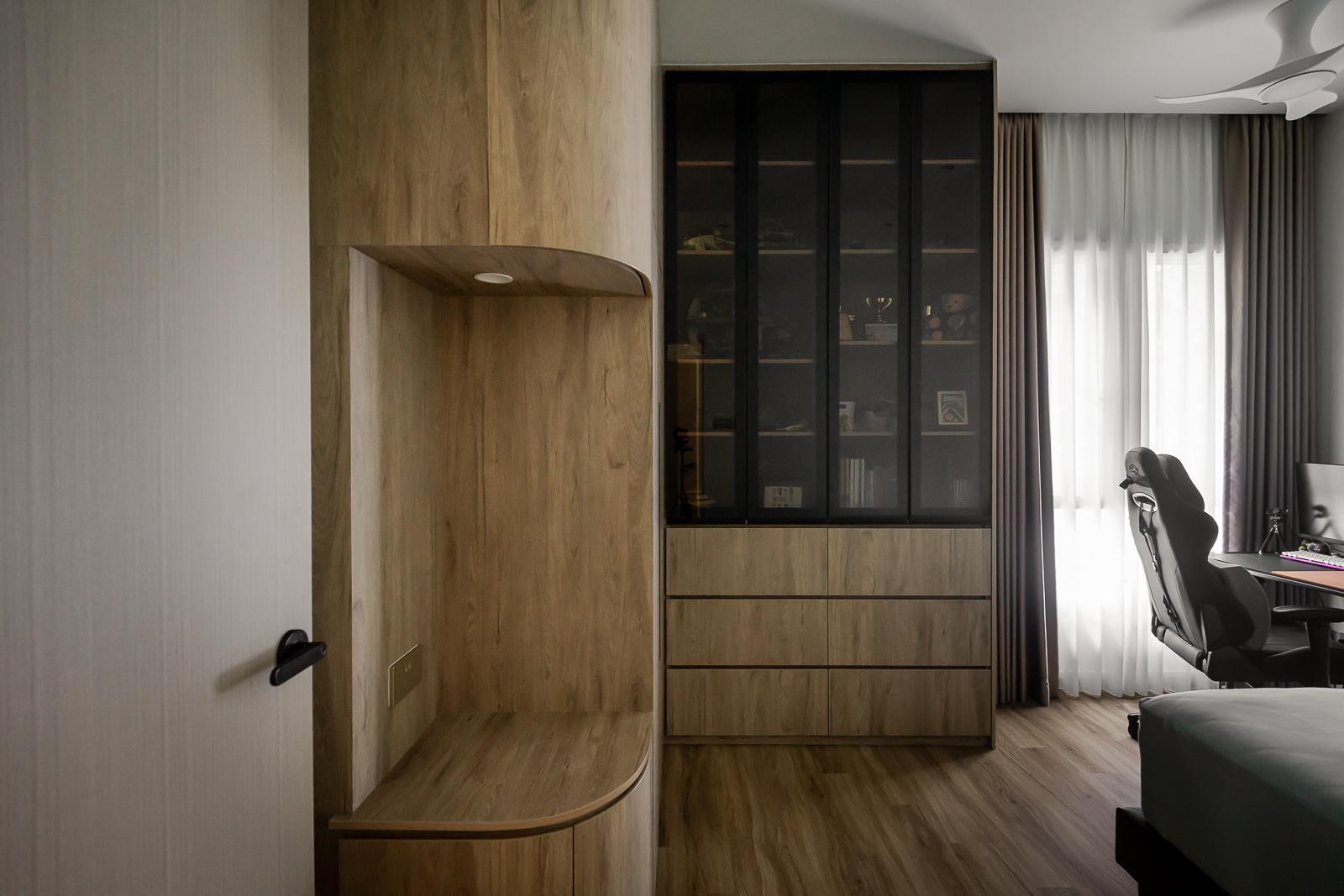 Modern Bedroom with Cement Floor and Granite Floor