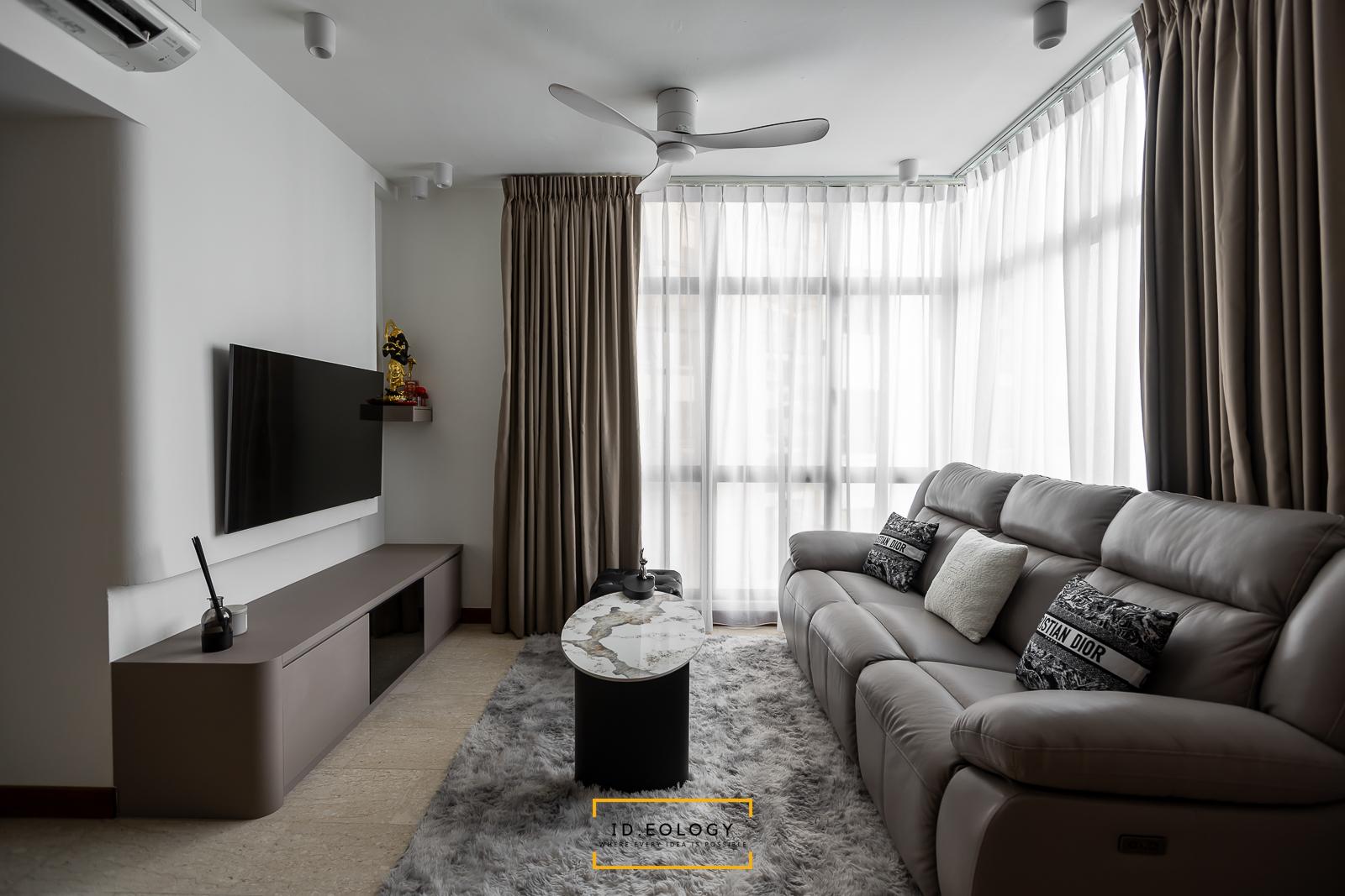 Contemporary Living Room with TV Console and Feature Wall