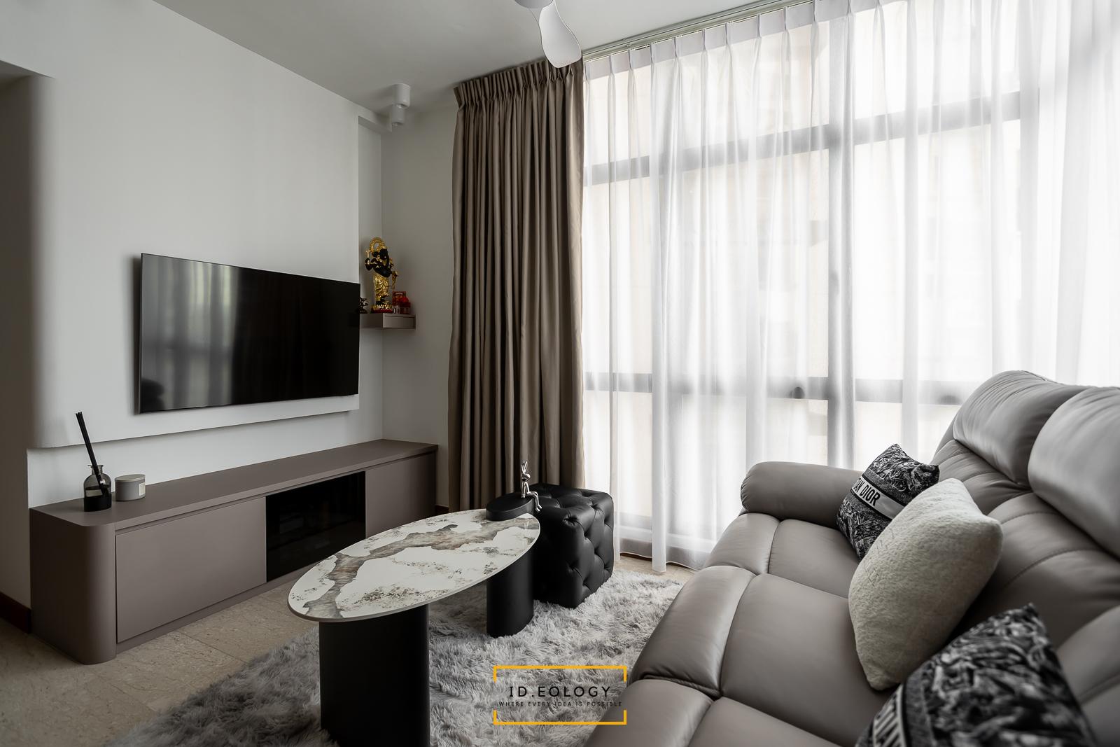 Contemporary Living Room with Homogeneous Tiles and Parquet Floor