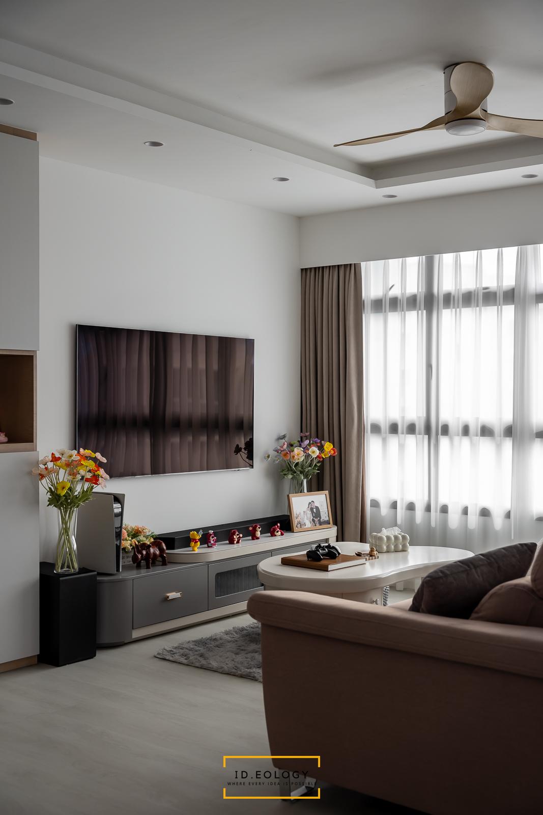 Contemporary Living Room with Herringbone Tiling and Parquet Floor