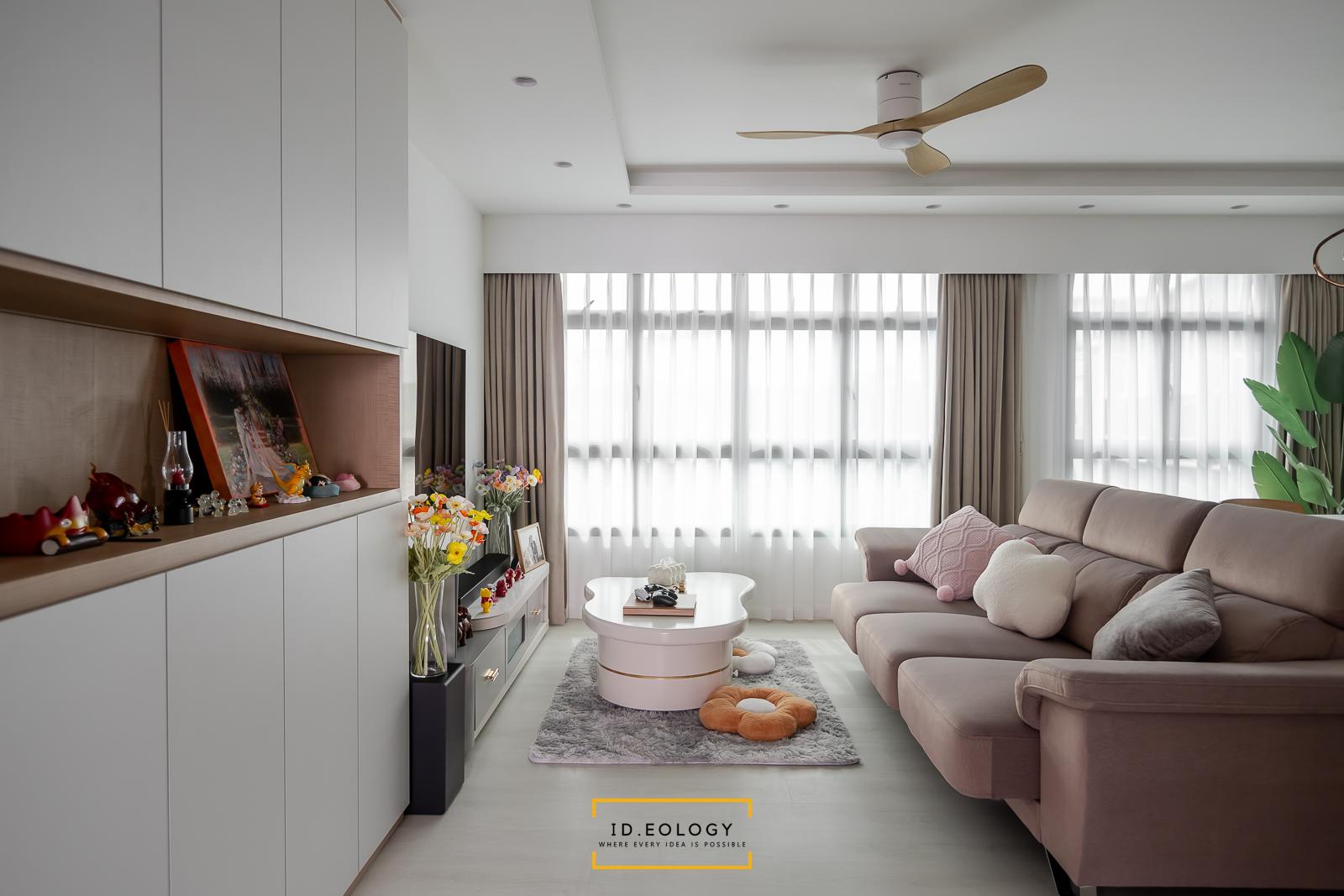 Contemporary Living Room with Cove Lighting and Roller Blinds