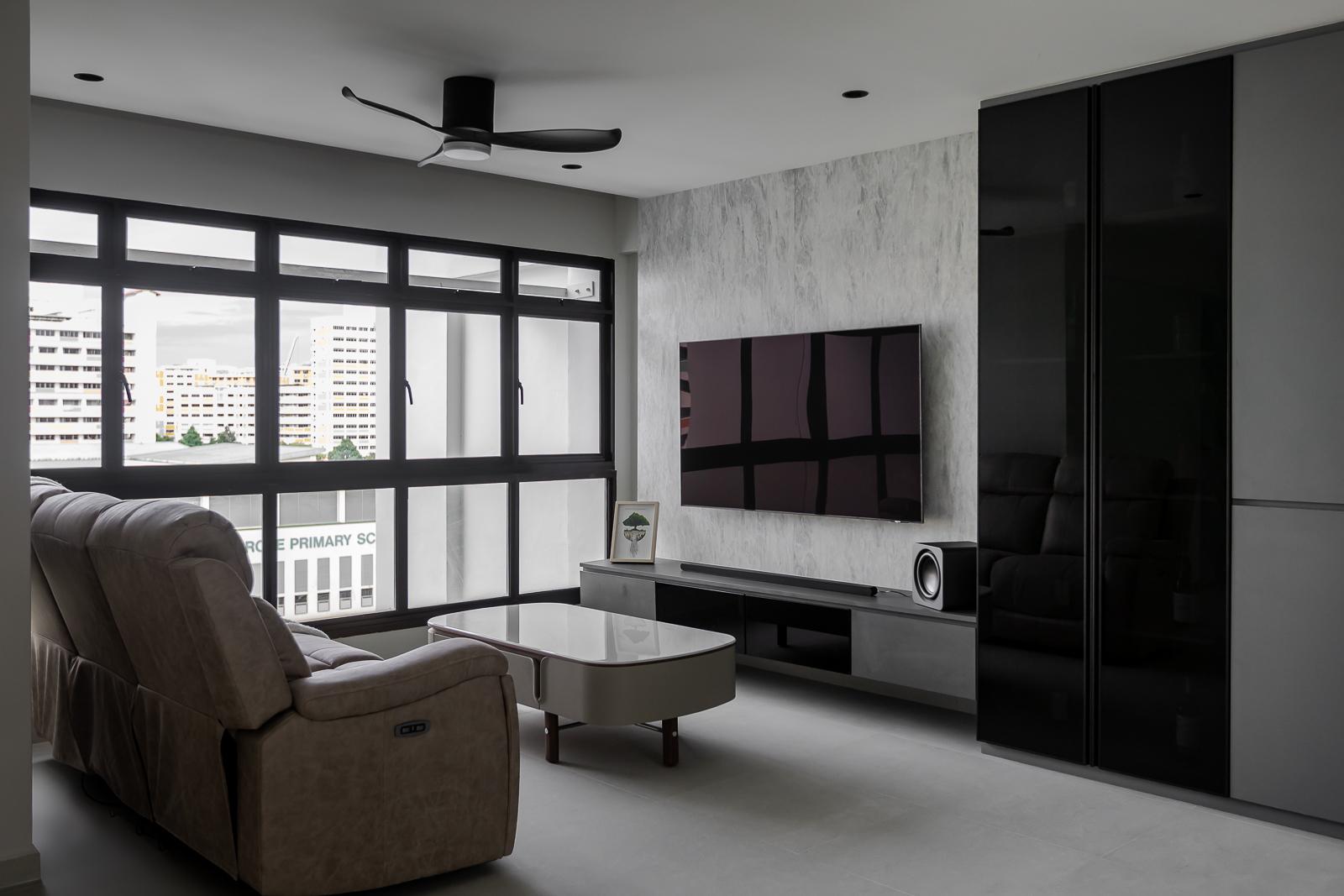 Industrial Living Room with Herringbone Tiling and Parquet Floor