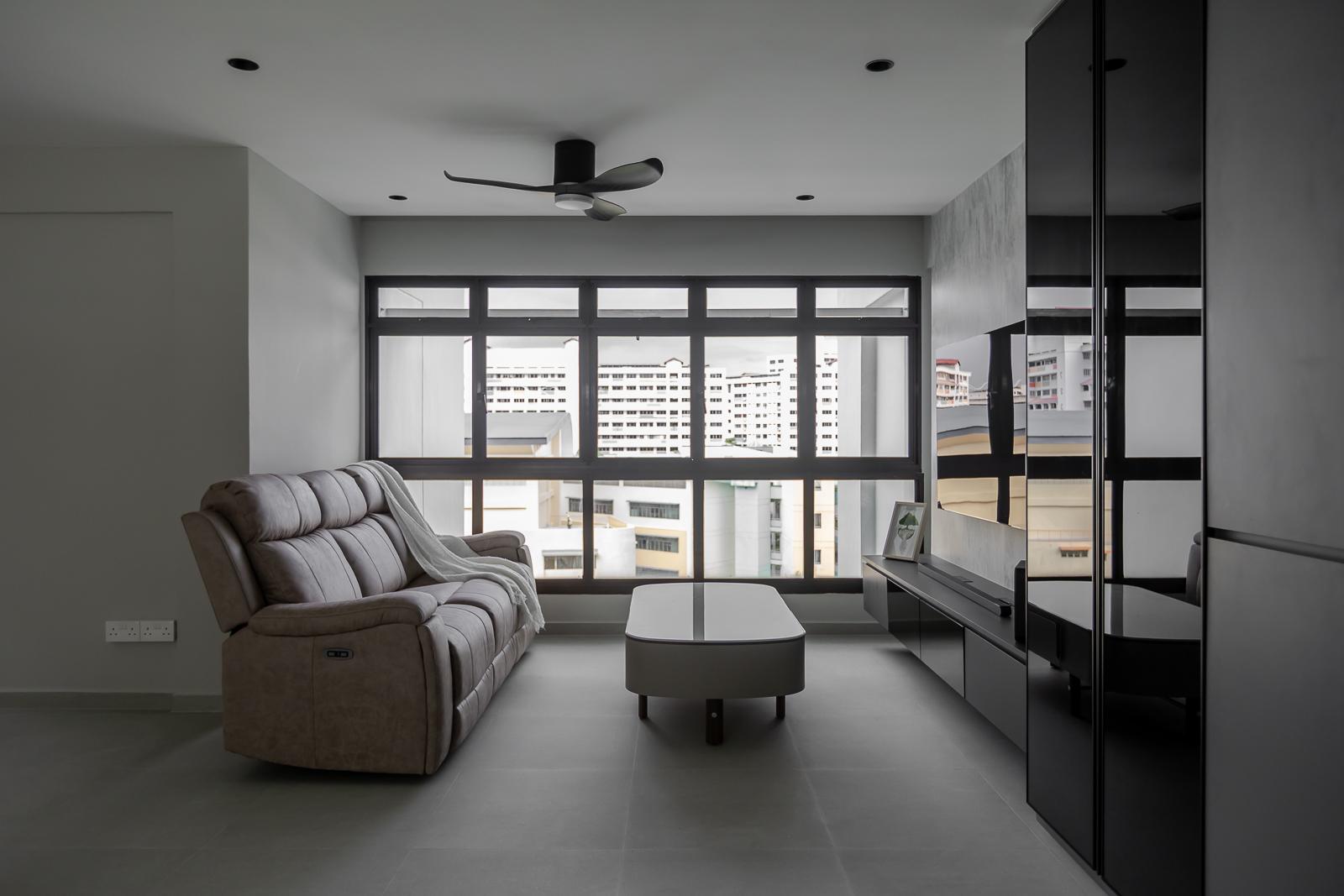 Industrial Living Room with TV Console and Feature Wall