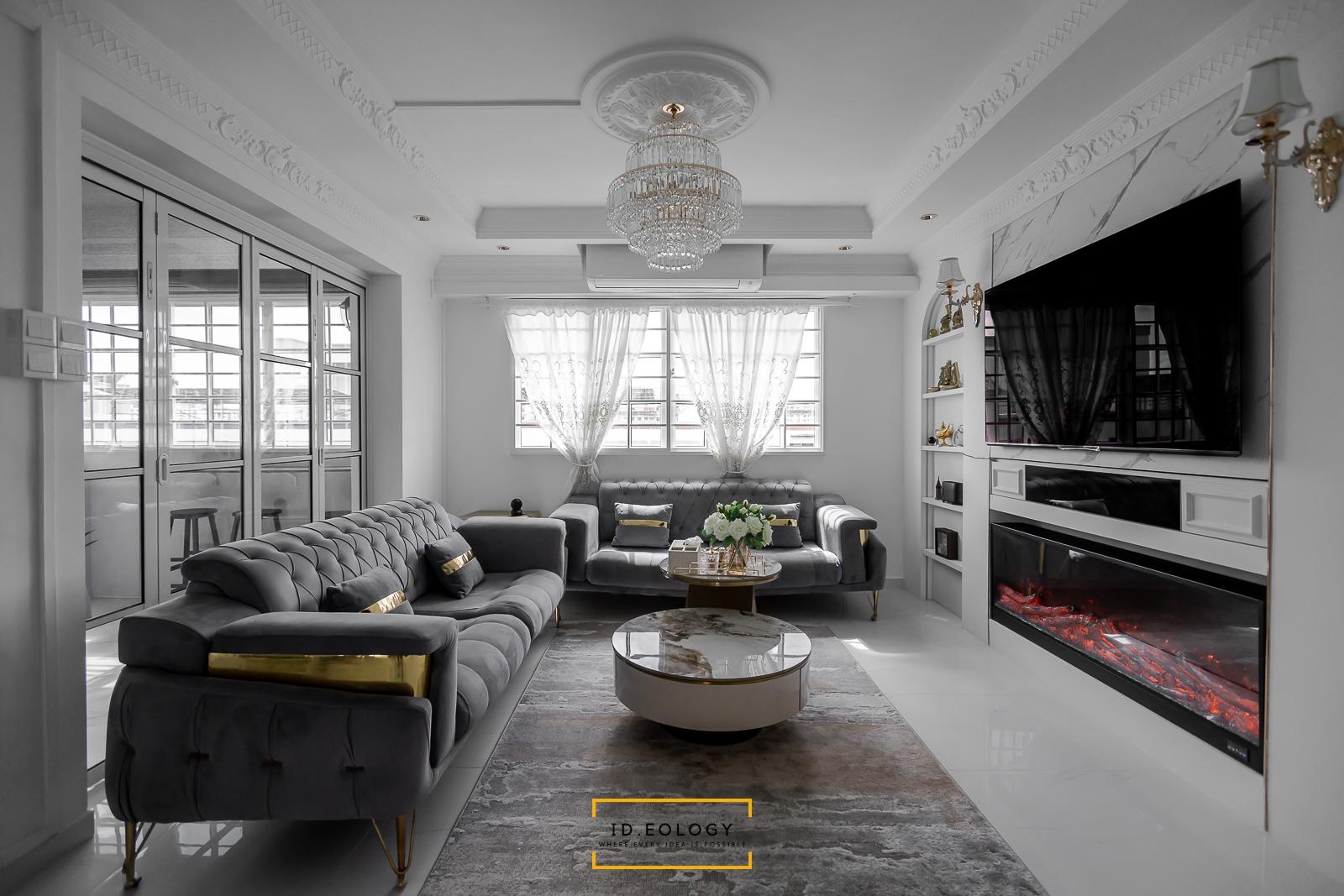 Country Living Room with Cement Floor and Cove Lighting