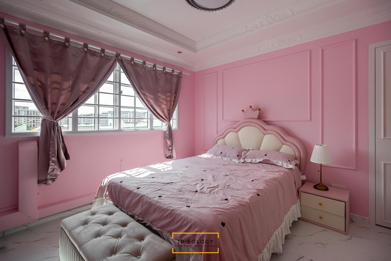 Country Bedroom with Wood Flooring and Drop Ceiling