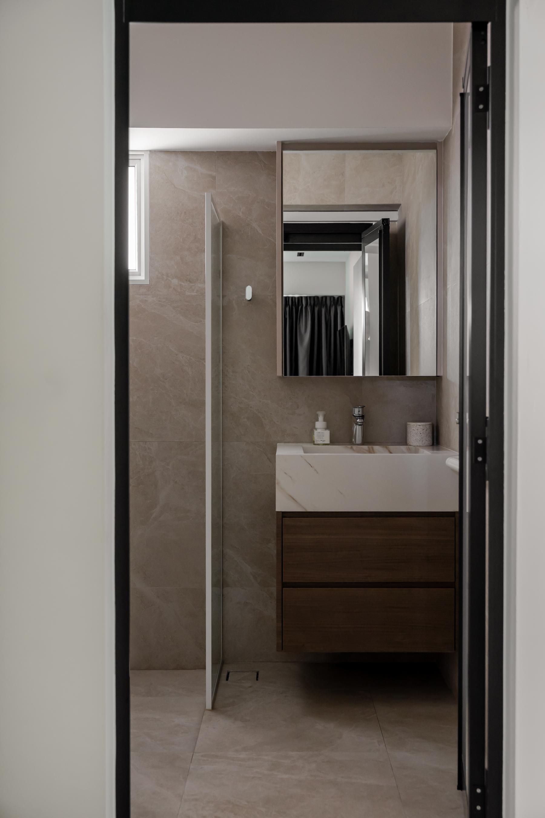Minimalist Bathroom with Mirror and Bathroom Mirrors