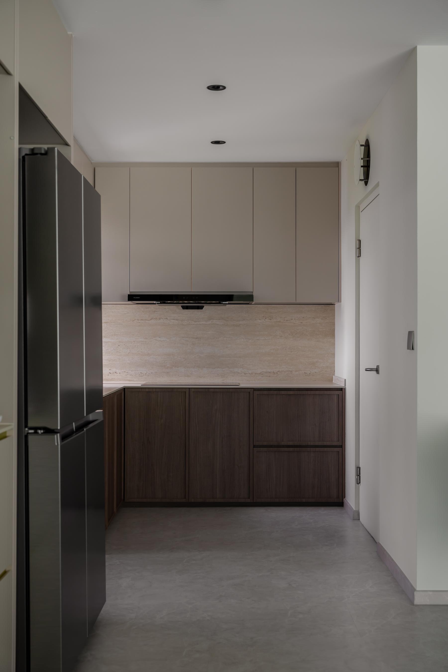 Minimalist Kitchen with Countertop and Vinyl Flooring