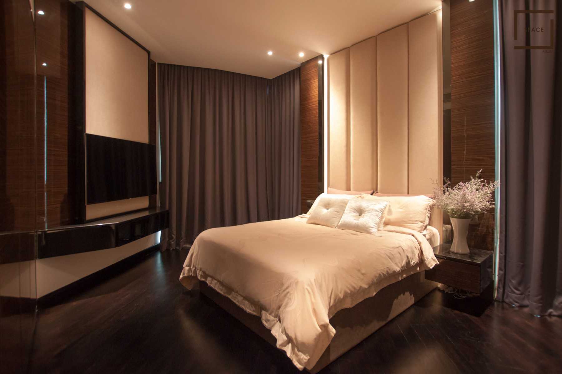 Modern Bedroom with Parquet Floor and Ceiling Light