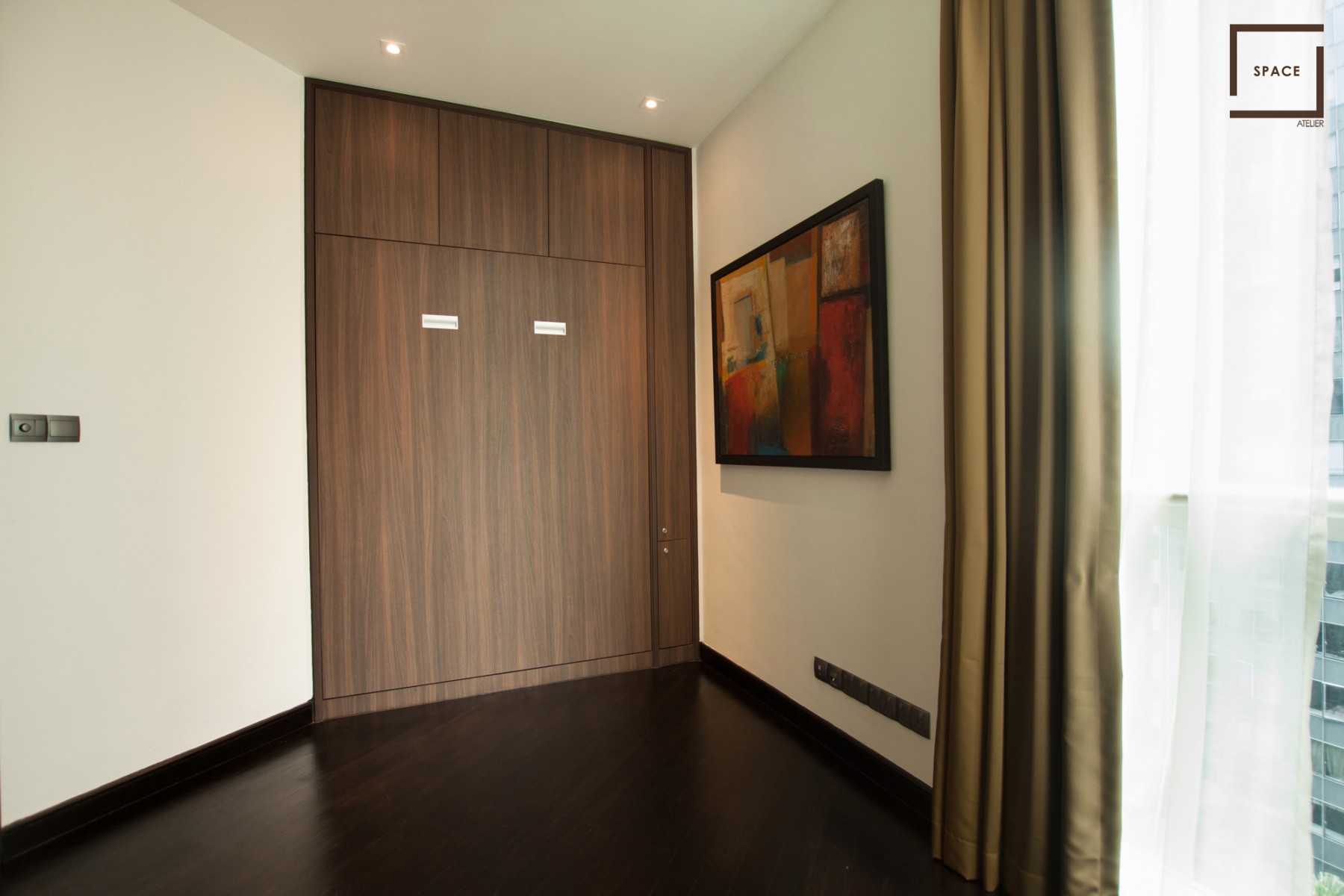 Modern Bedroom with Parquet Floor and Ceiling Light
