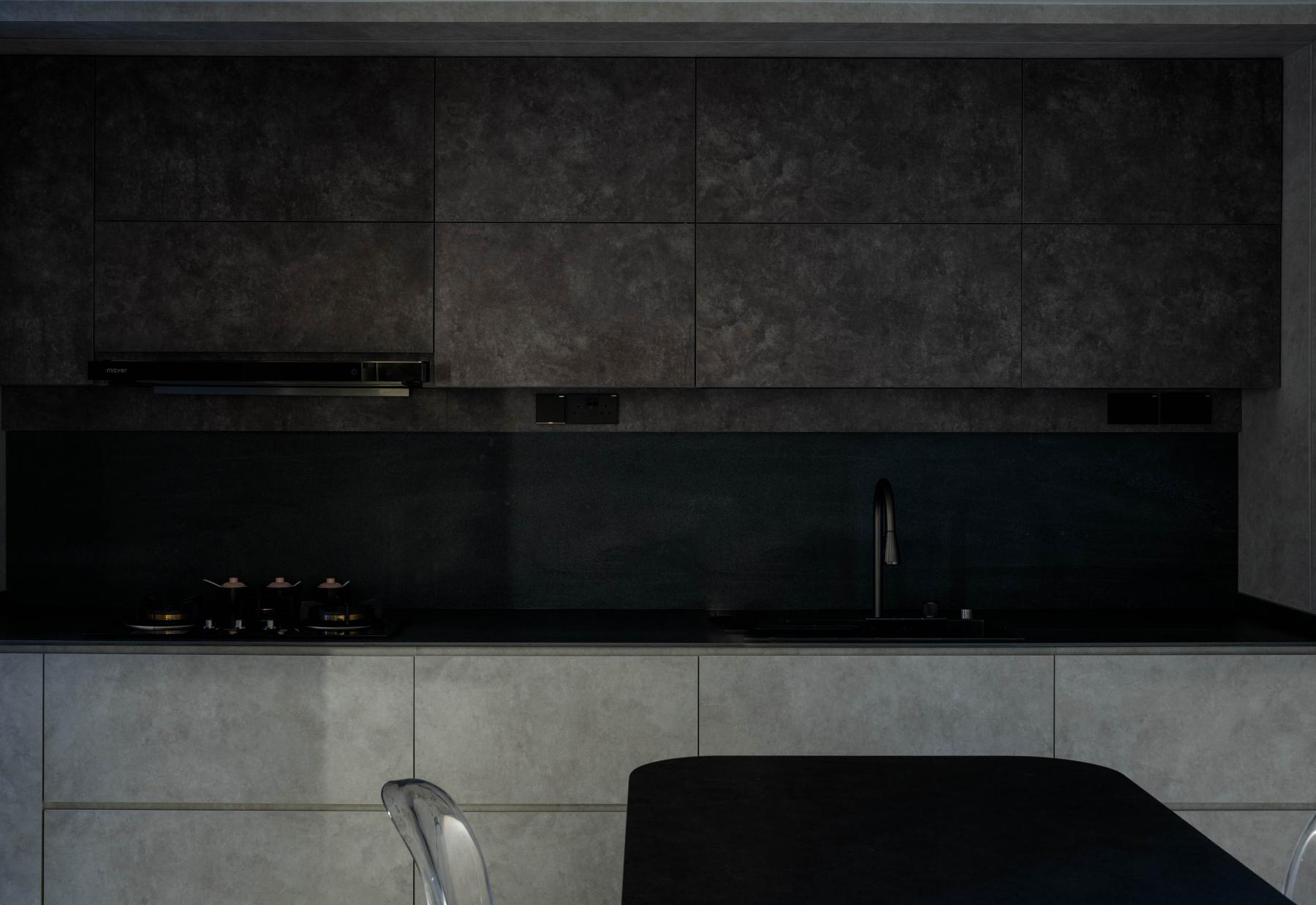 Industrial Kitchen with Kitchen Window and Open Kitchen