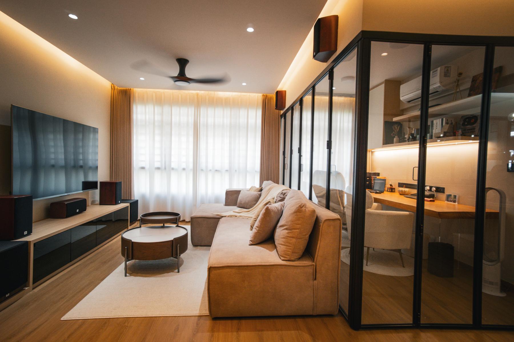 Scandinavian Study with Ceiling Light and Lighting