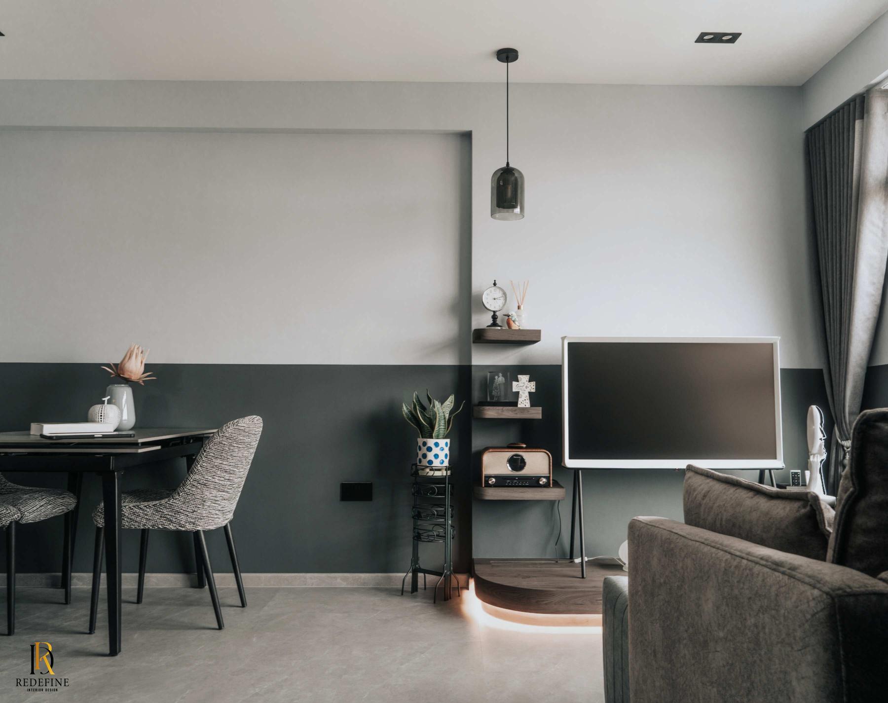 Modern Living Room with Bookshelf and Sofa
