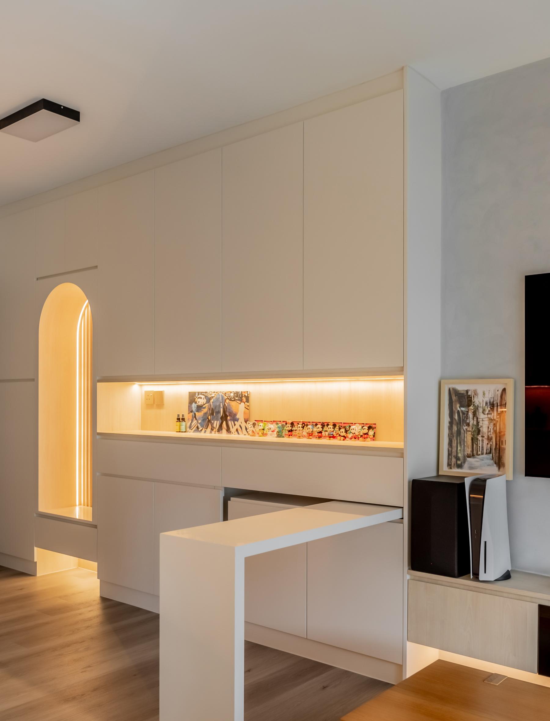 Scandinavian Living Room with Console Table and Storage Cabinets
