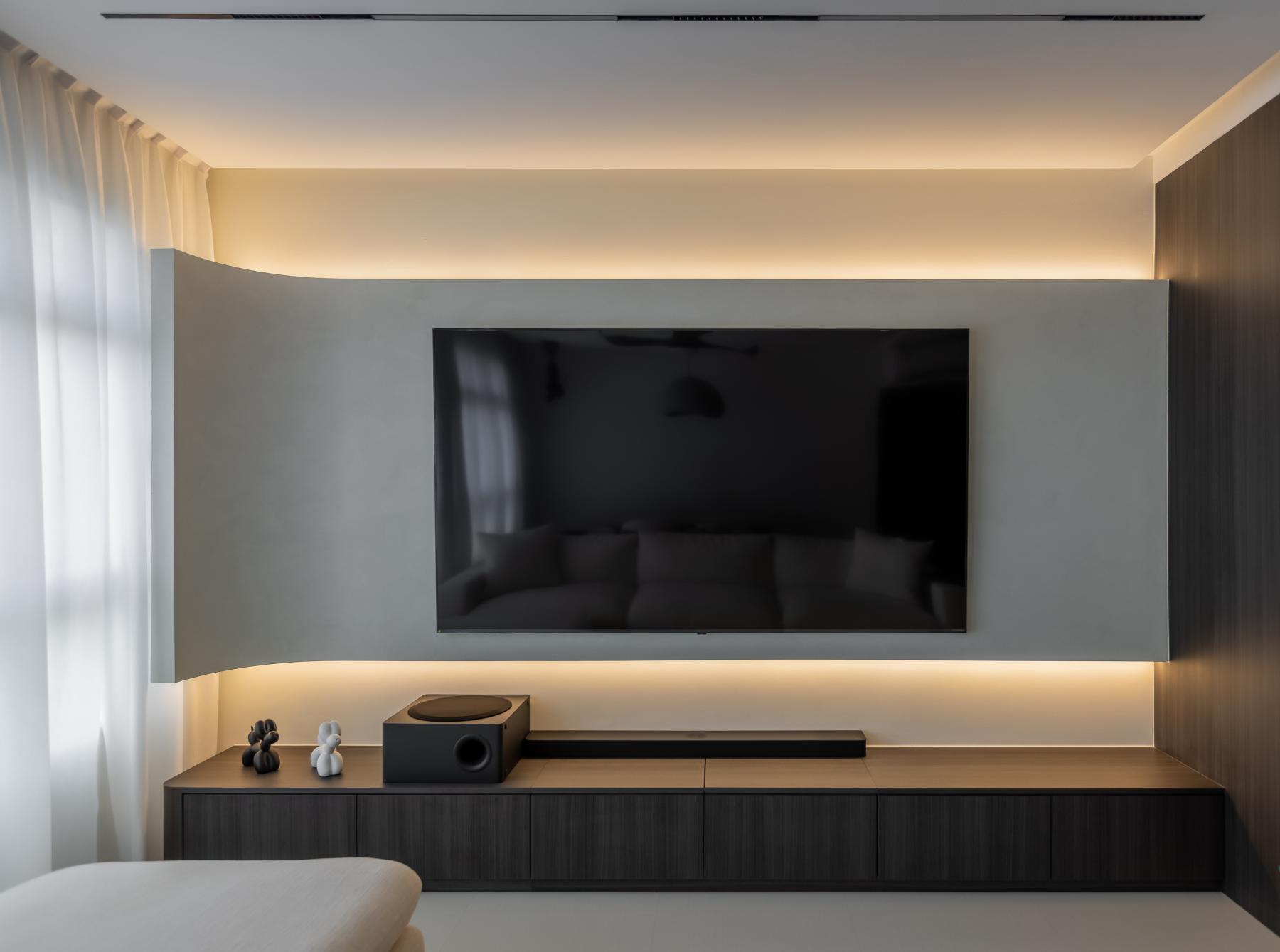 Minimalist Living Room with TV Console and Feature Wall