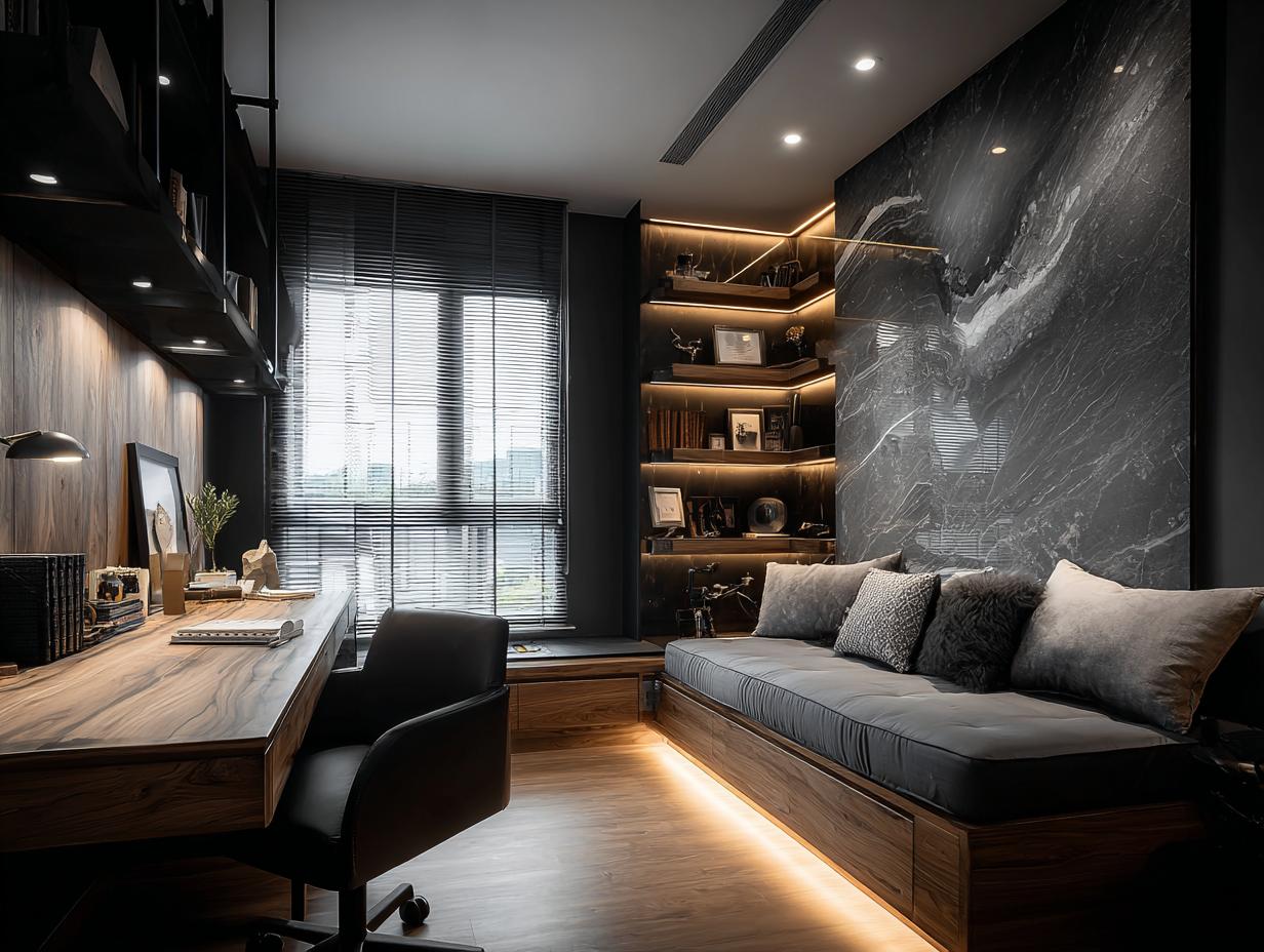 Contemporary Workstation with Bookshelf and Desk