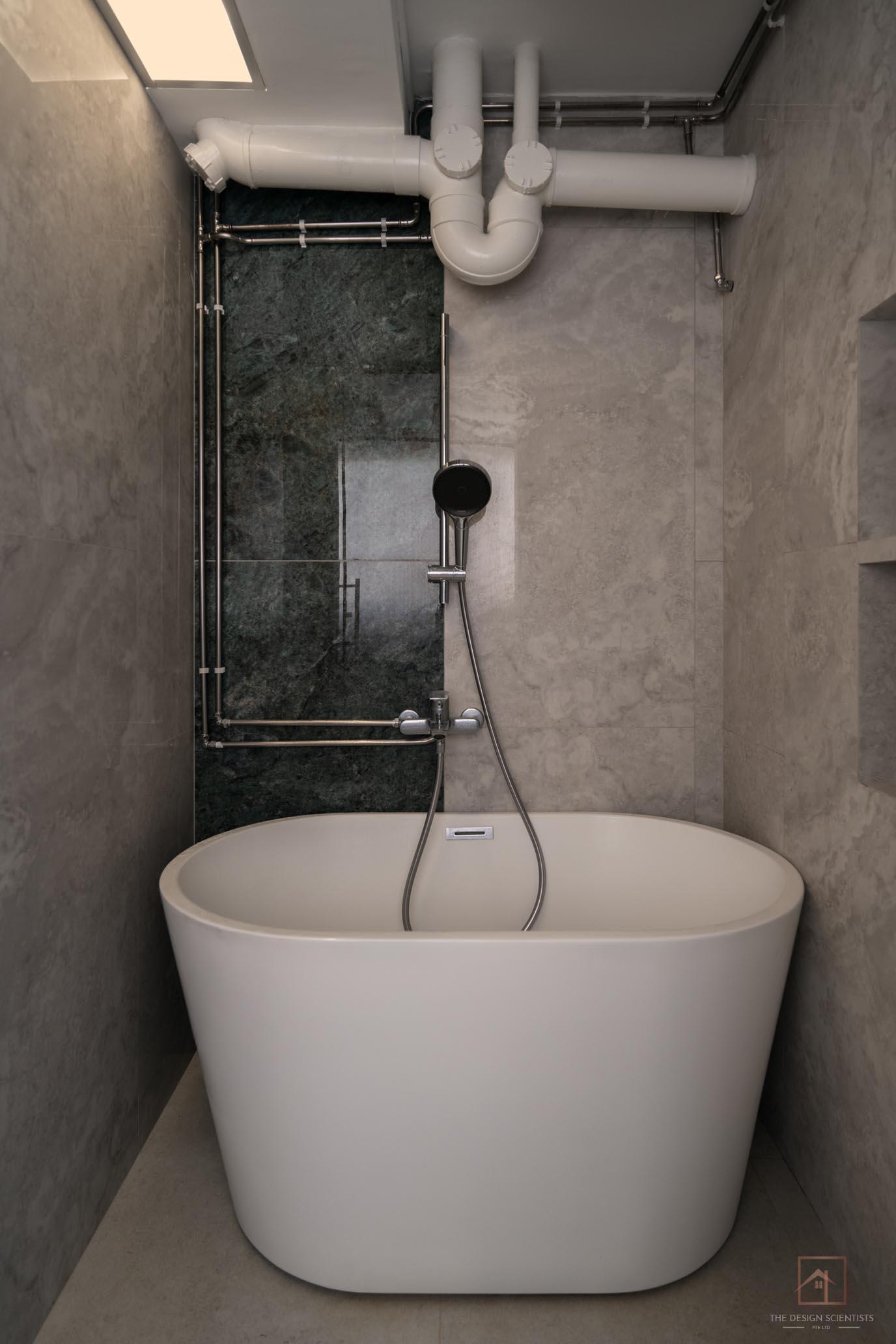 Contemporary Bathroom with Bathtub and Bathroom Storage