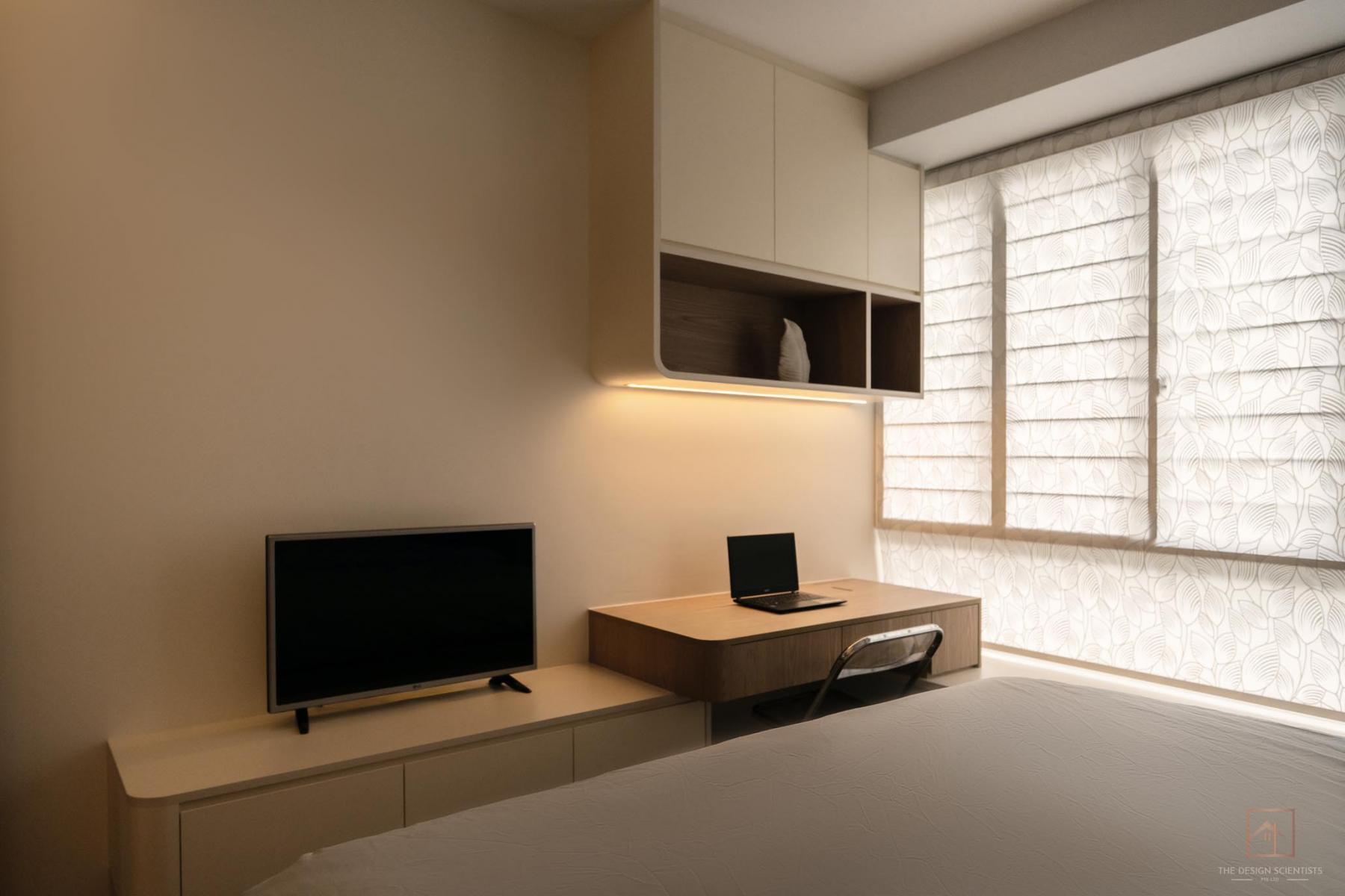 Scandinavian Bedroom with Bookshelf and Bay Window