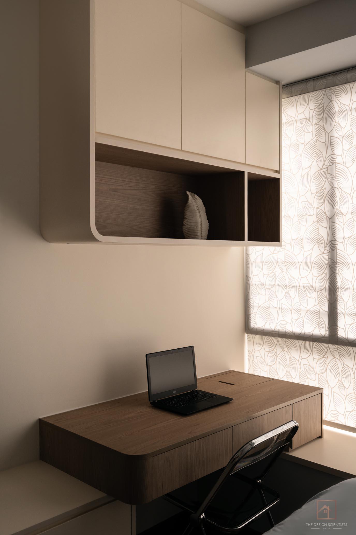 Scandinavian Bedroom with Bookshelf and Platform Bed
