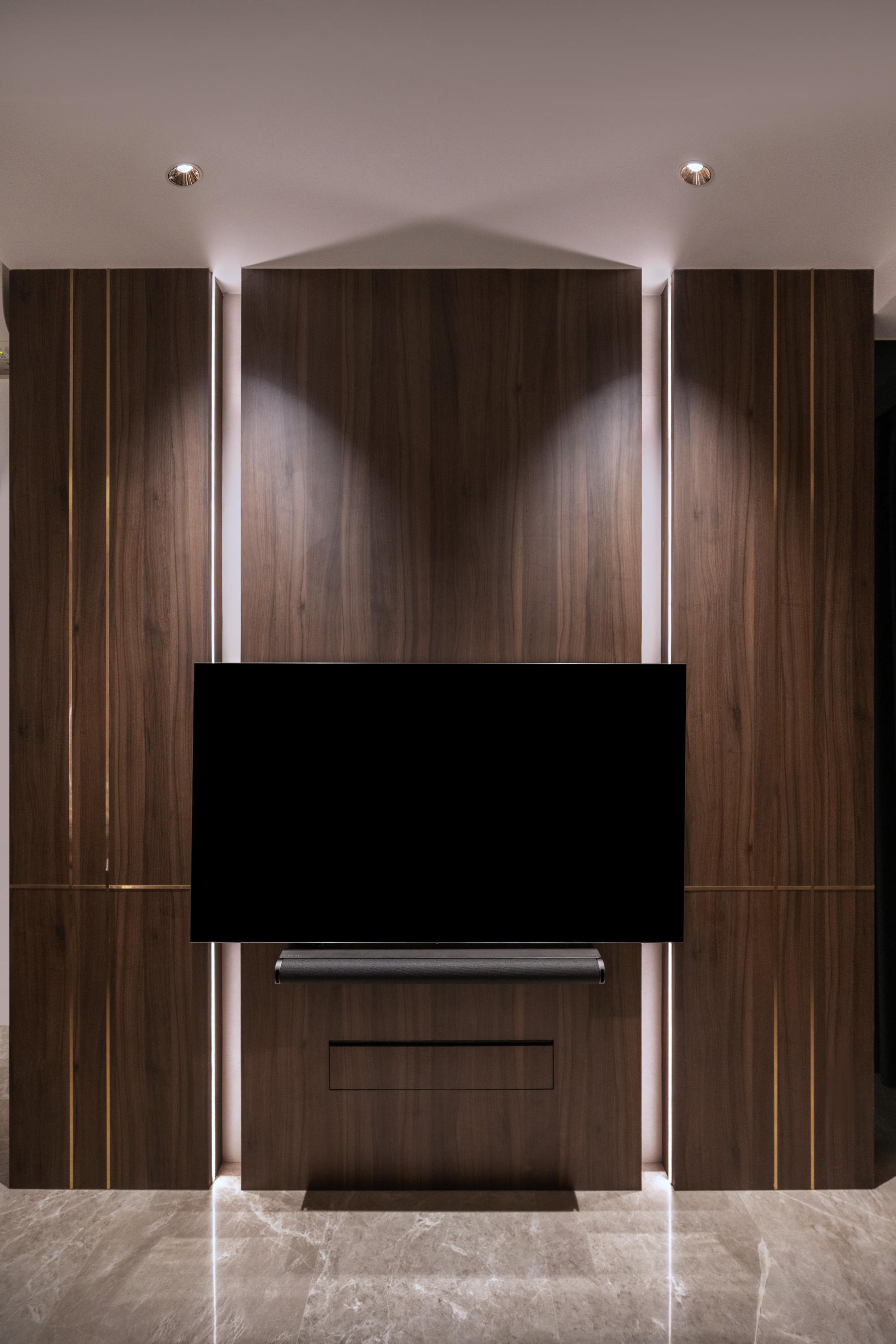 Contemporary Living Room with Marble Floor and TV Console