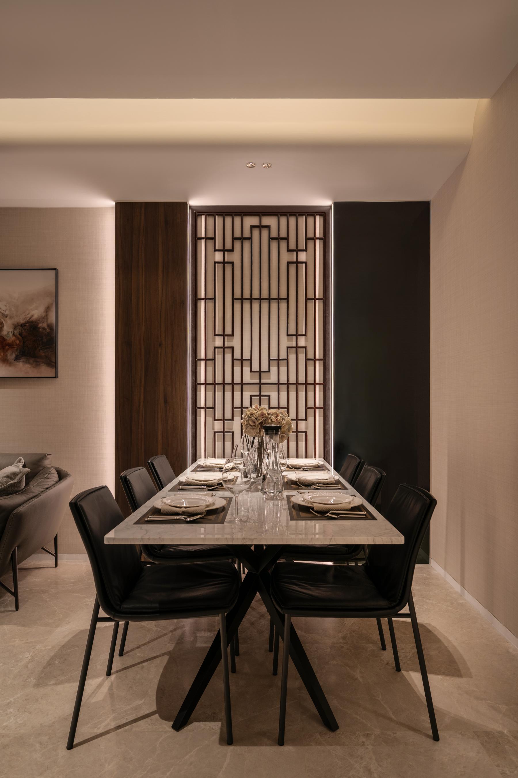 Contemporary Dining Room with Cove Lighting and Dining Table