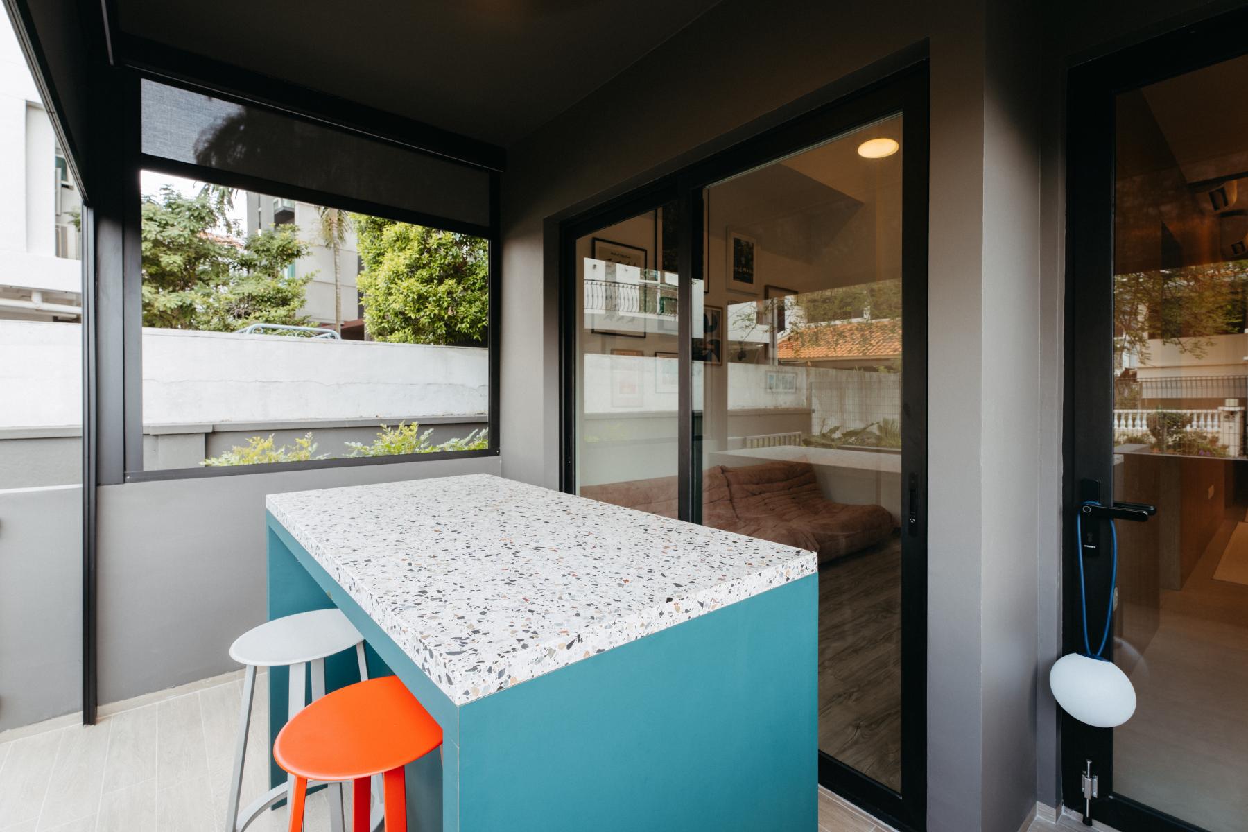 Scandinavian Balcony with Outdoor Table and Outdoor Chairs