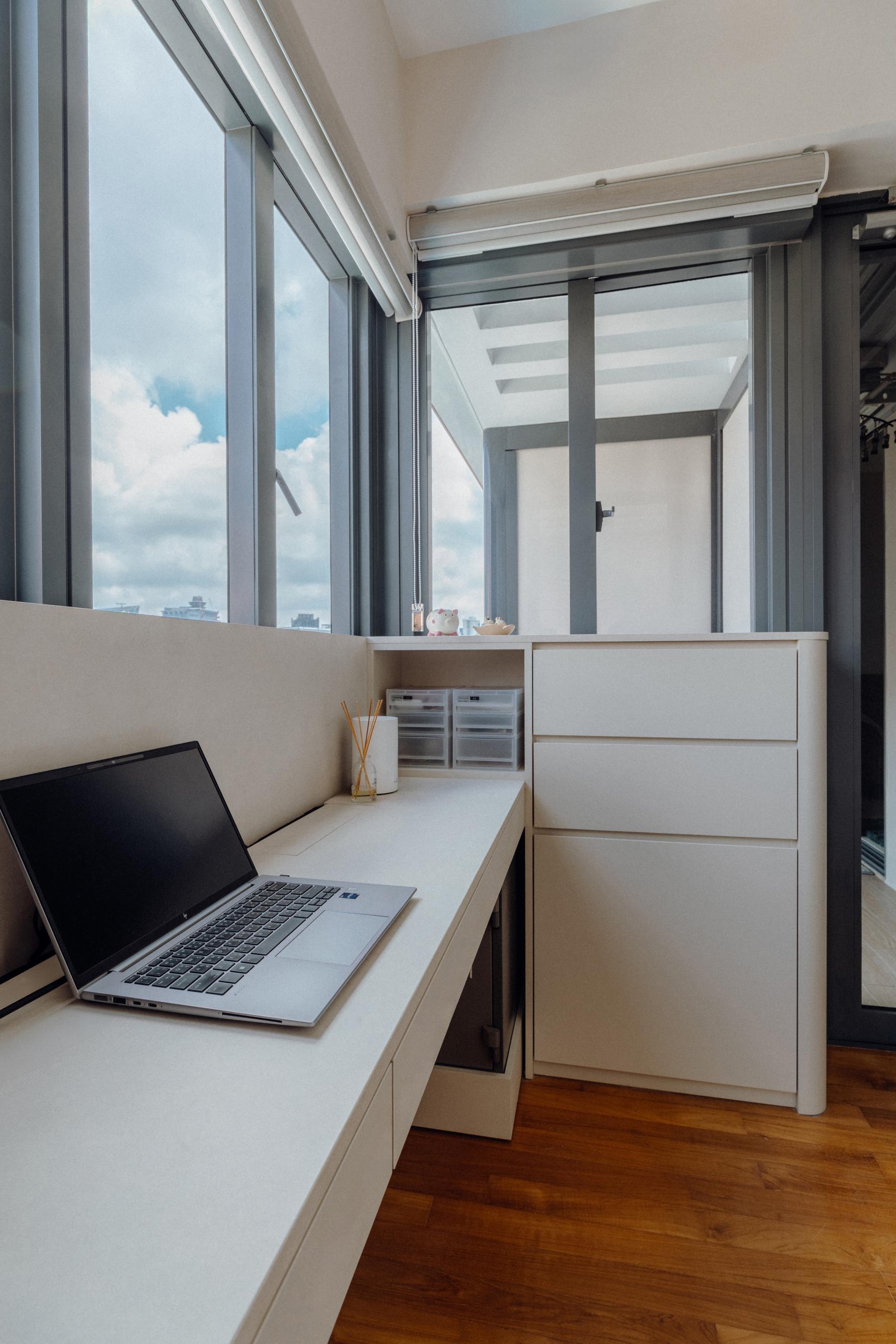 Modern Home Office with Desk and Small Storage