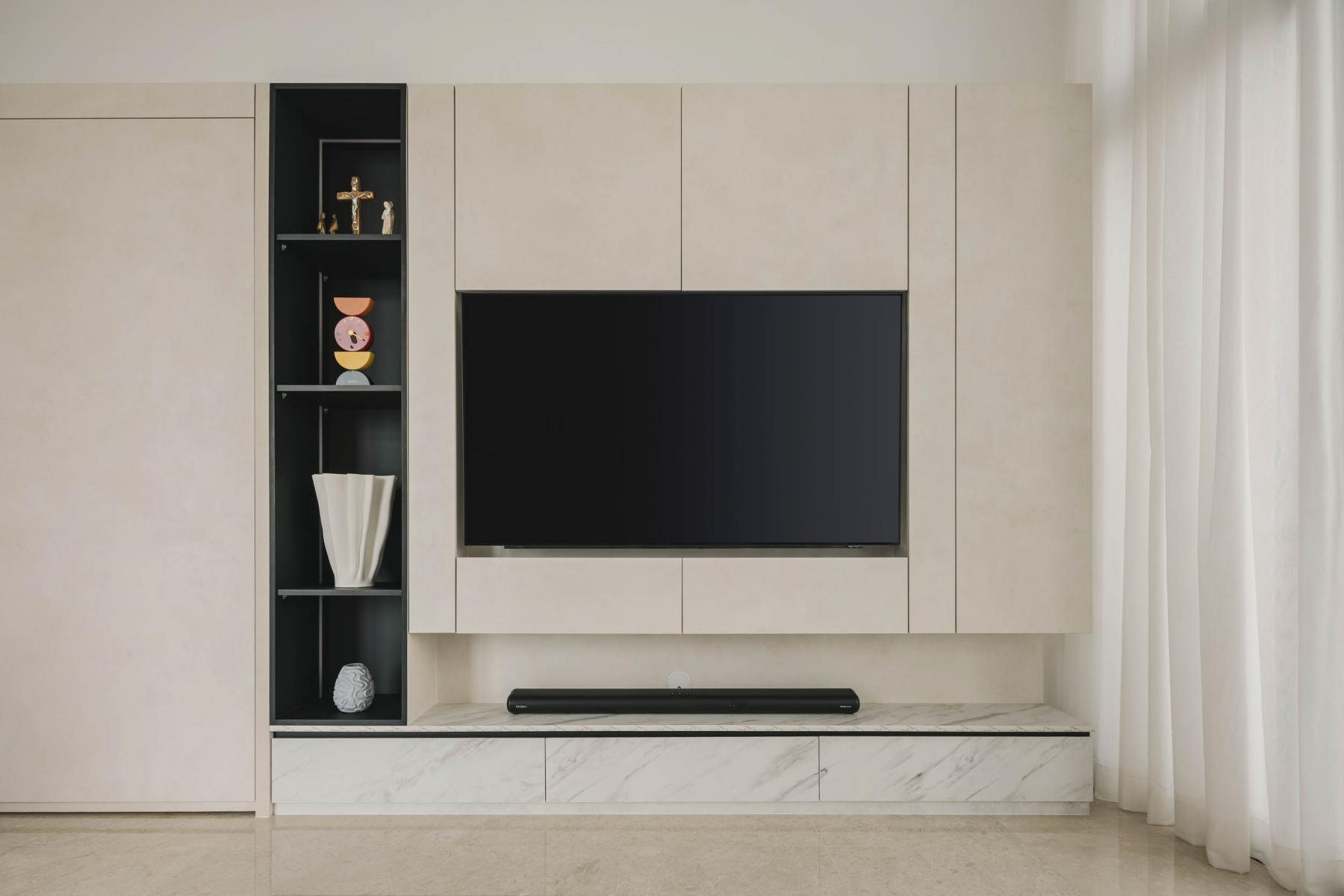 Contemporary Living Room with Marble Floor and TV Console
