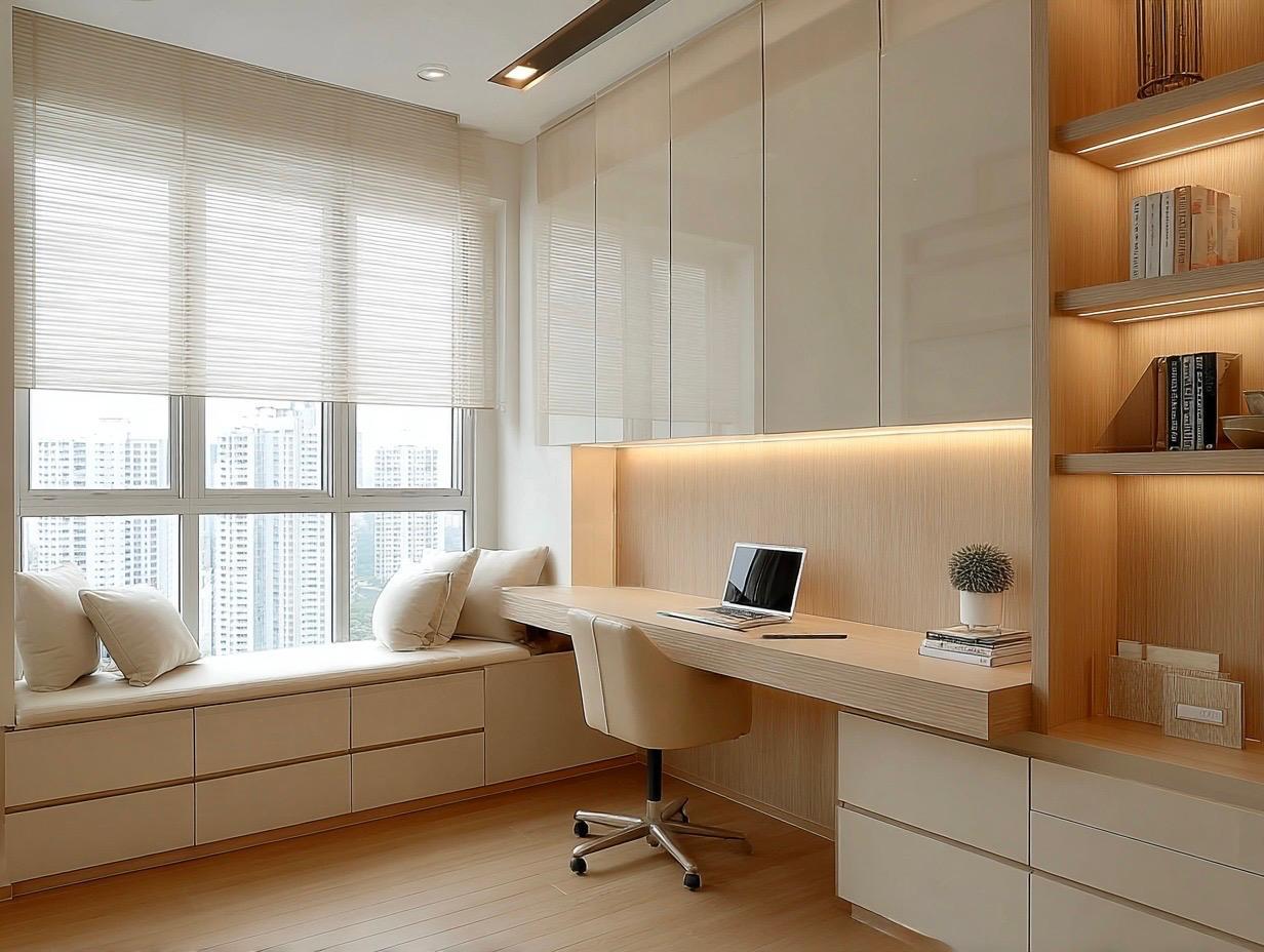 Contemporary Study with Bookshelf and Lighting