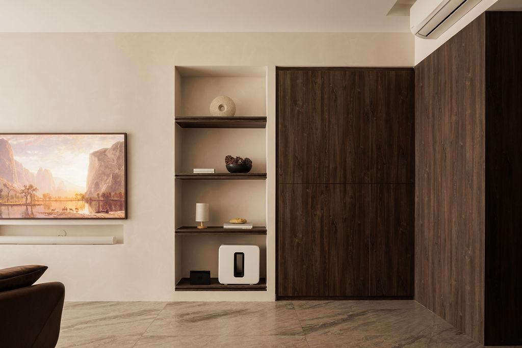 Minimalist Living Room with Bookshelf and TV Console