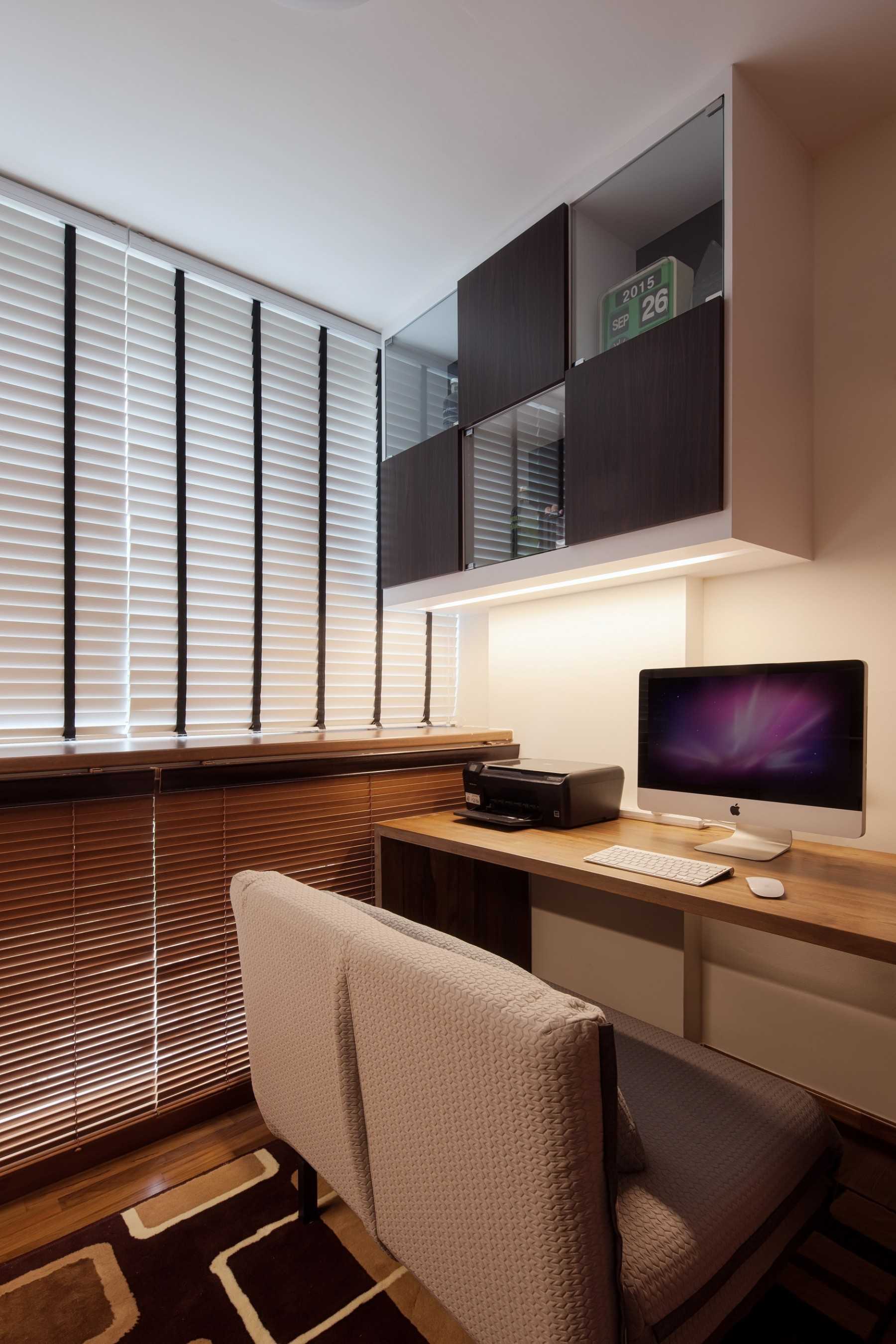 Minimalist Study with Desk and Storage Cabinets