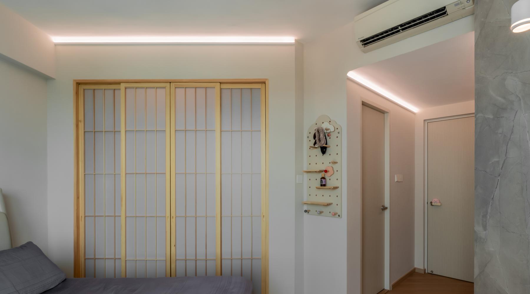 Scandinavian Bedroom with Vinyl Flooring and Wardrobe