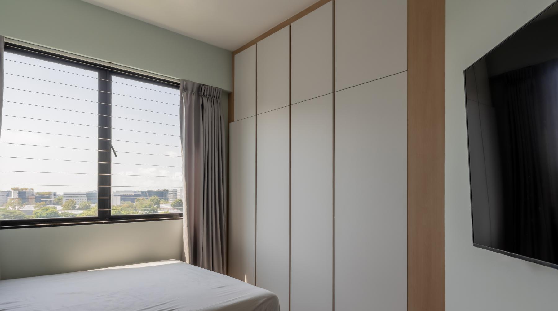 Scandinavian Bedroom with Vinyl Flooring and Ceiling Light