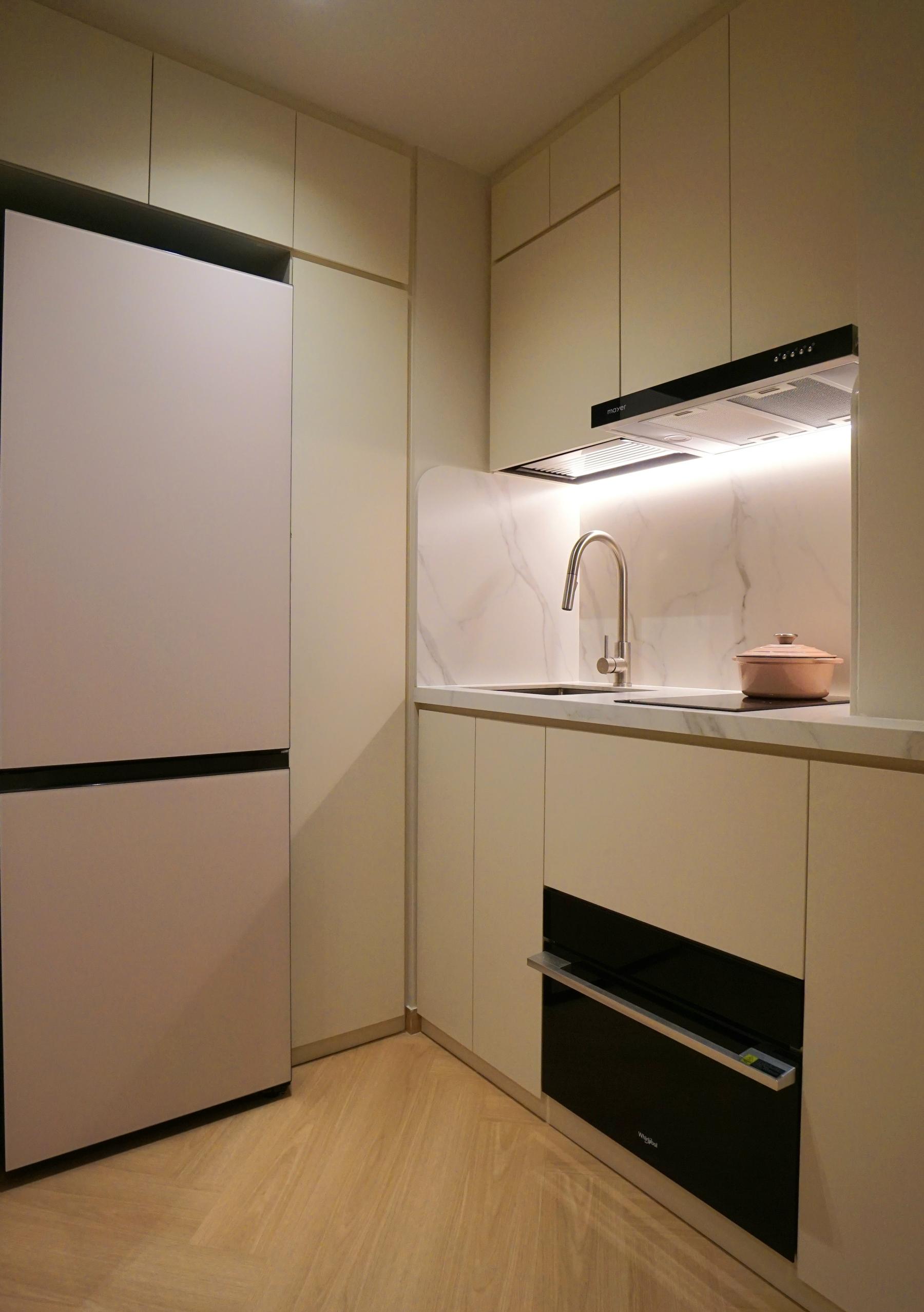 Scandinavian Kitchen with Countertop and Vinyl Flooring