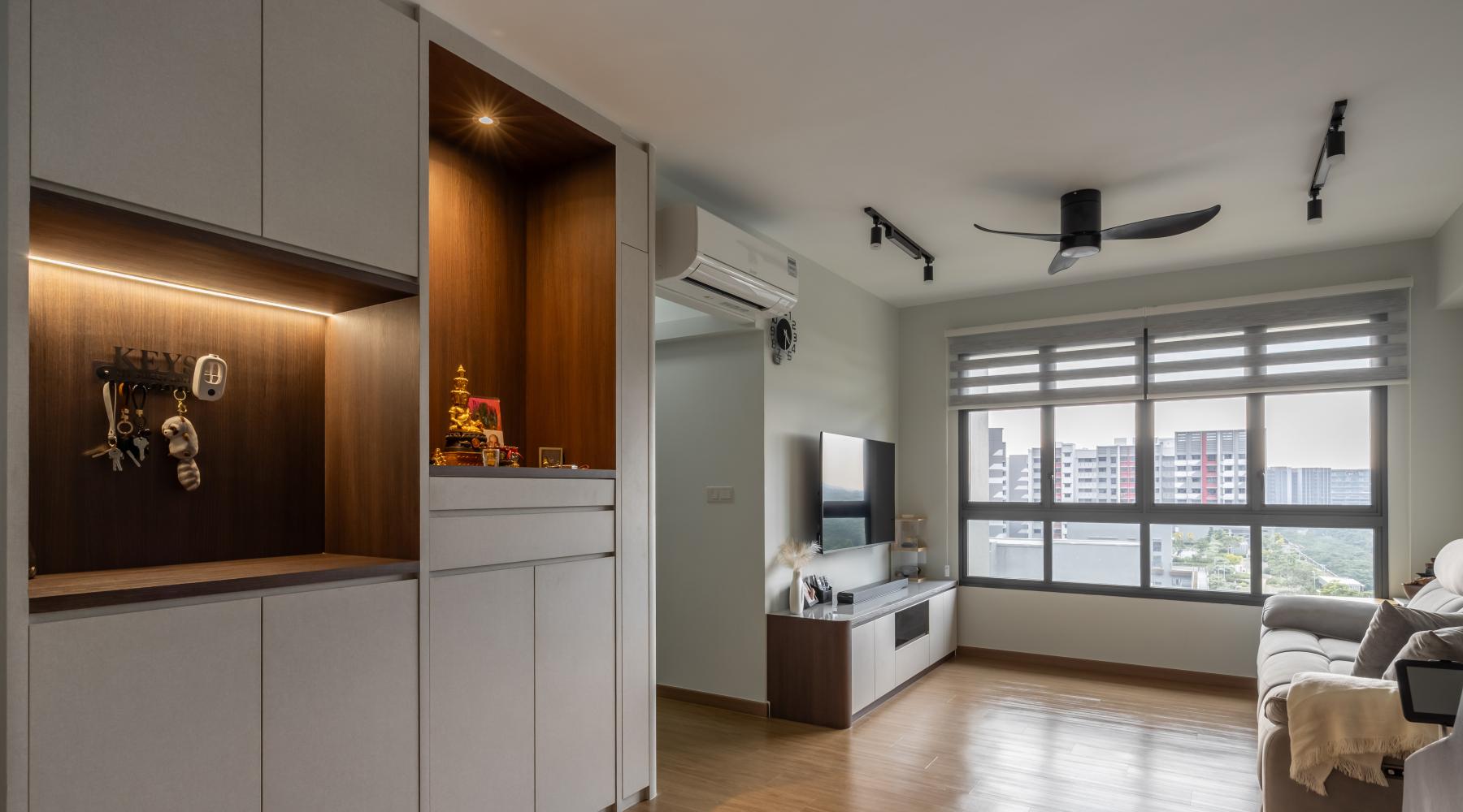 Scandinavian Living Room with Vinyl Flooring and TV Console