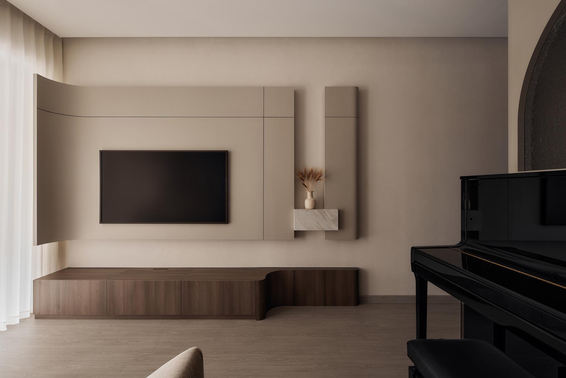 Modern Living Room with Wood Flooring and TV Console