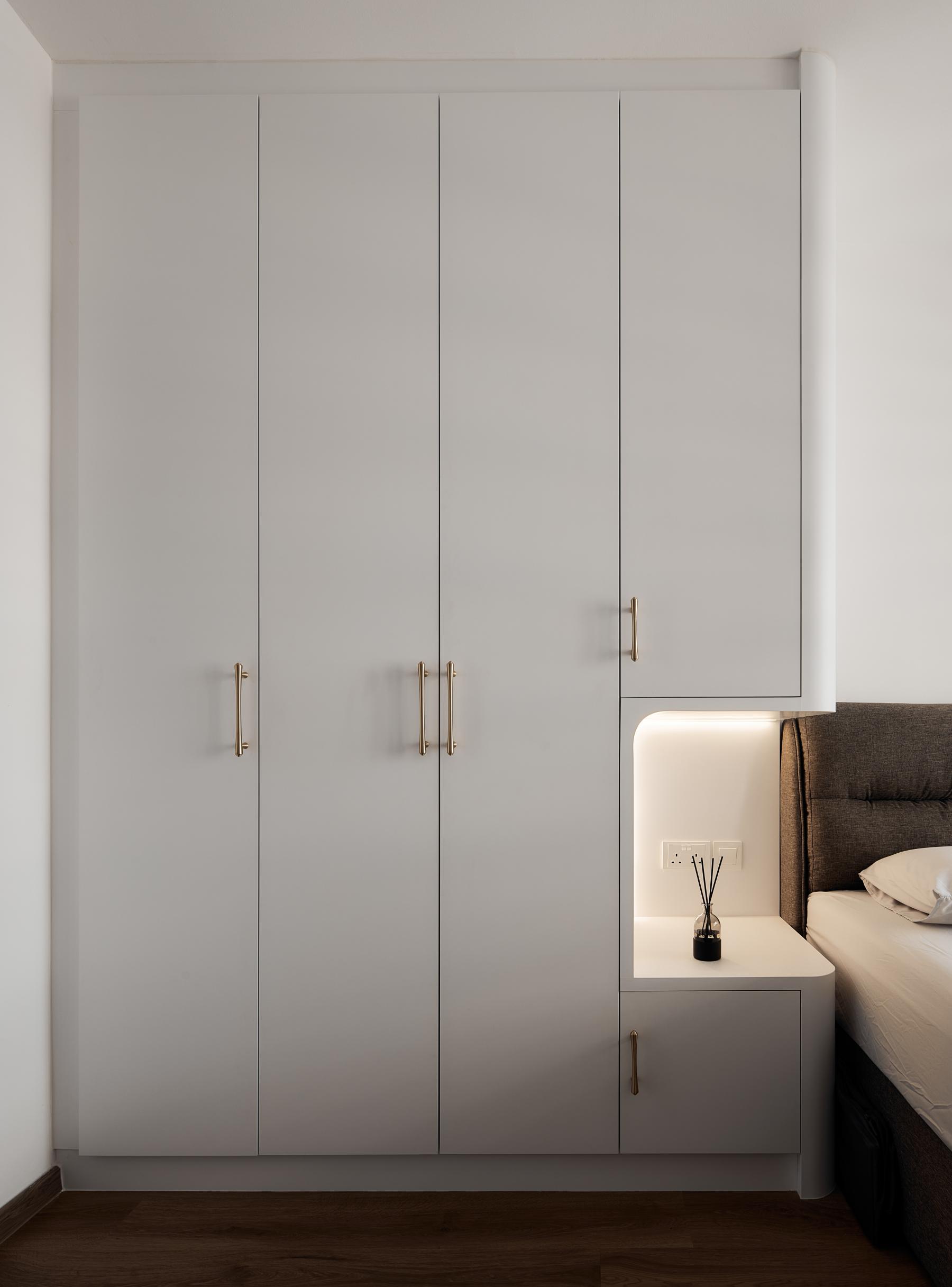 Modern Bedroom with Wood Flooring and Wardrobe