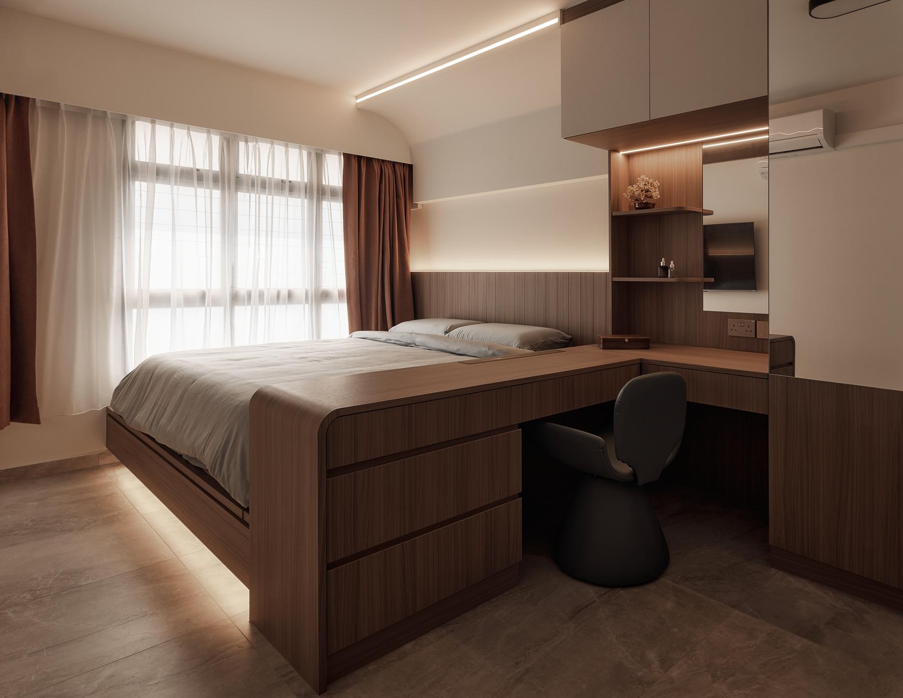 Minimalist Bedroom with Platform Bed and Vinyl Flooring