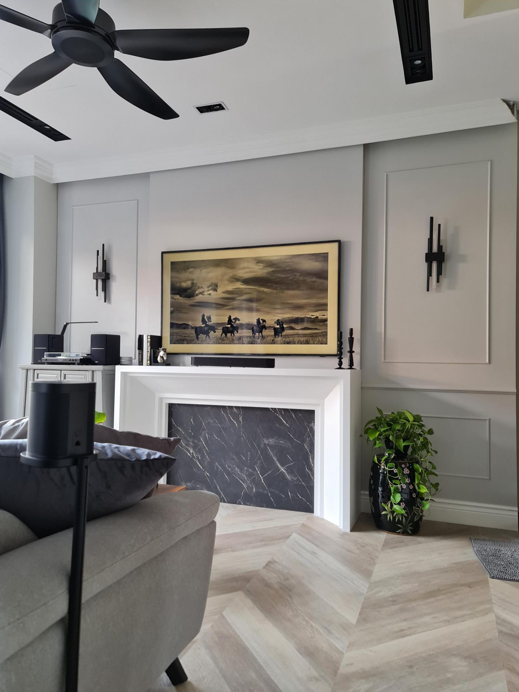 Vintage Living Room with Feature Wall and Downlights