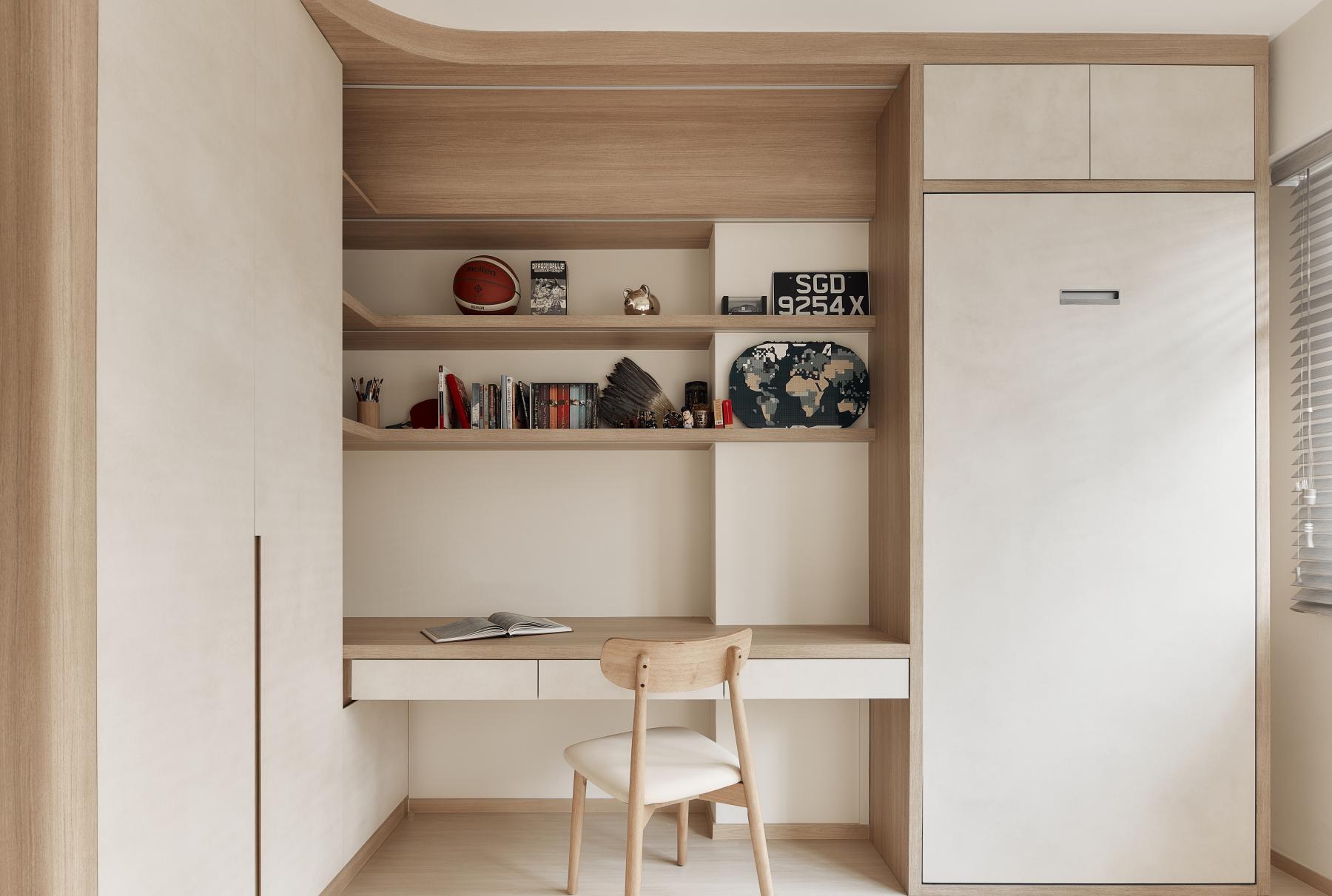 Modern Bedroom with Bookshelf and Wardrobe