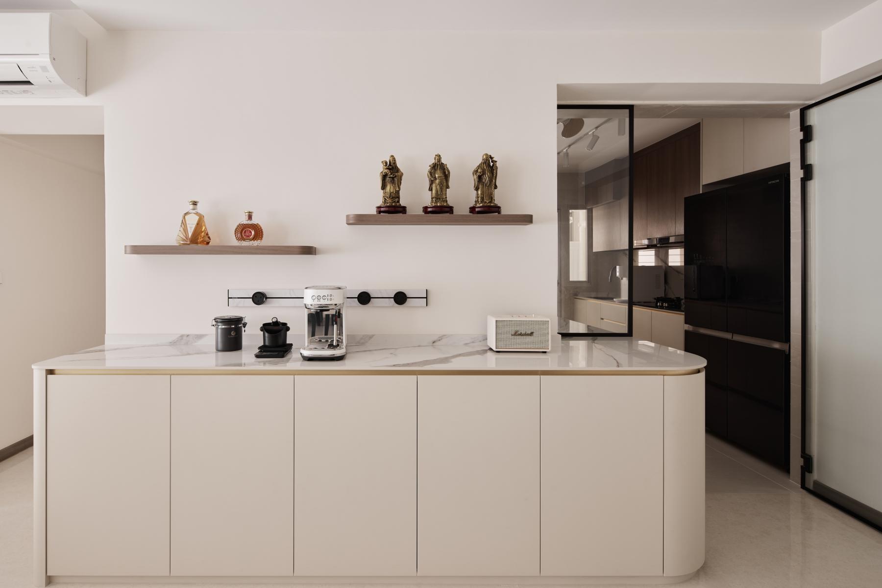Modern Pantry with Kitchen Island and Console Table