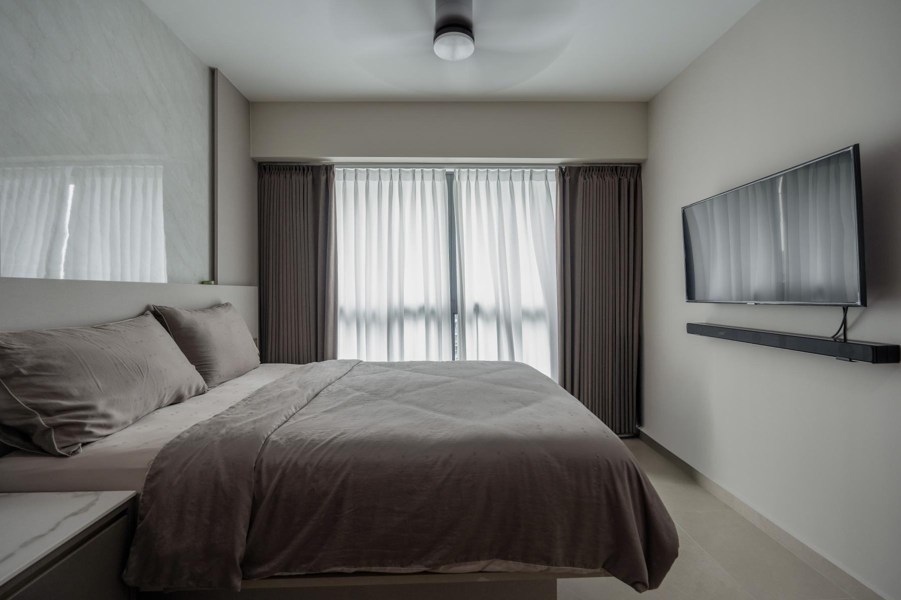 Modern Bedroom with Bedside Table and Bedroom Dresser
