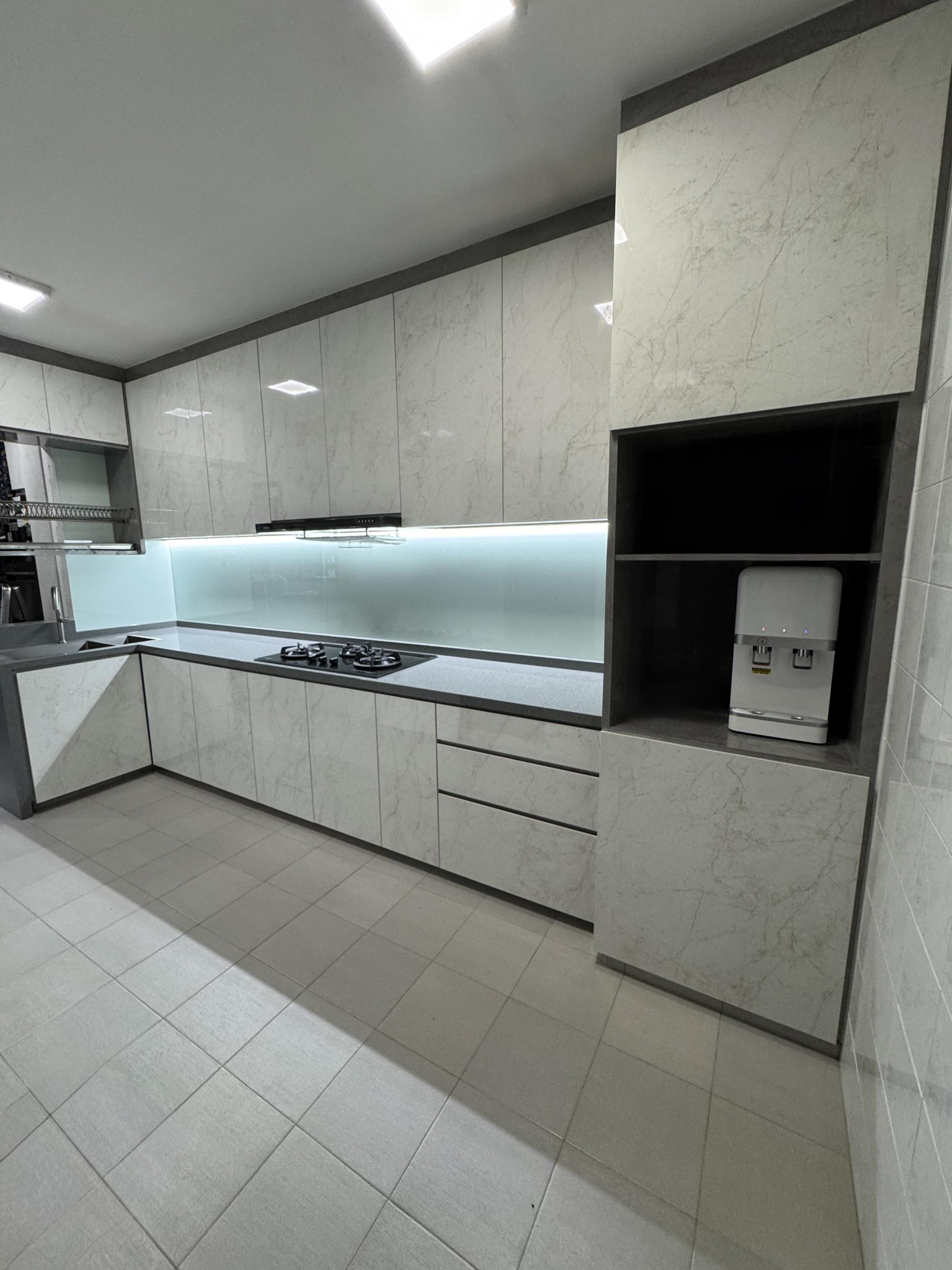 Asian Kitchen with Kitchen Island and Kitchen Cabinets