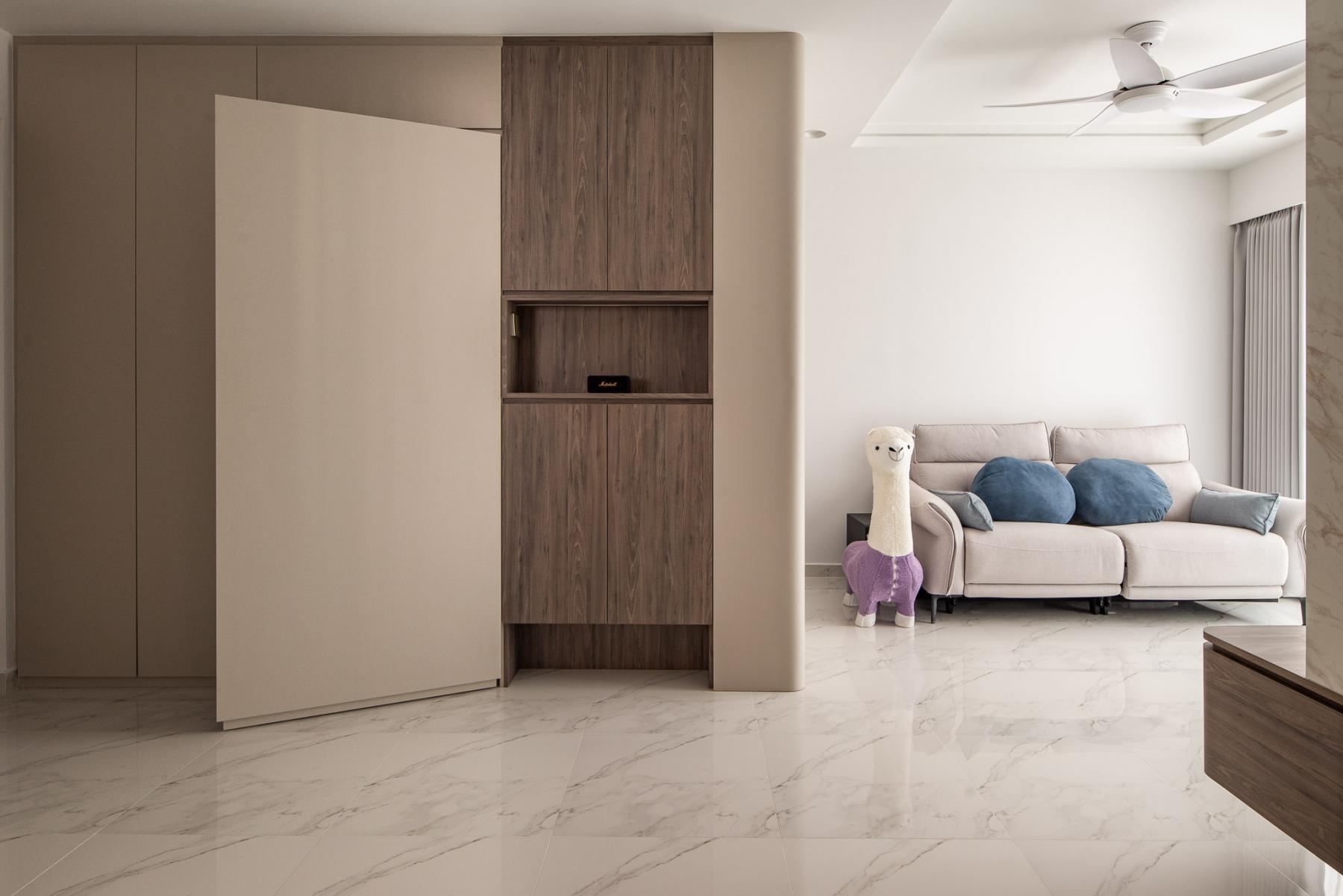 Modern Entryway with Ceiling Fan and Sofa