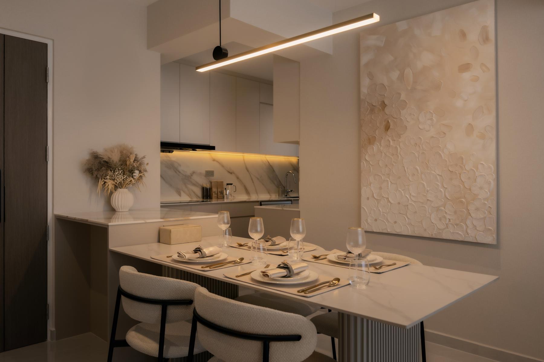 Contemporary Dining Room with Artwork and Dining Table