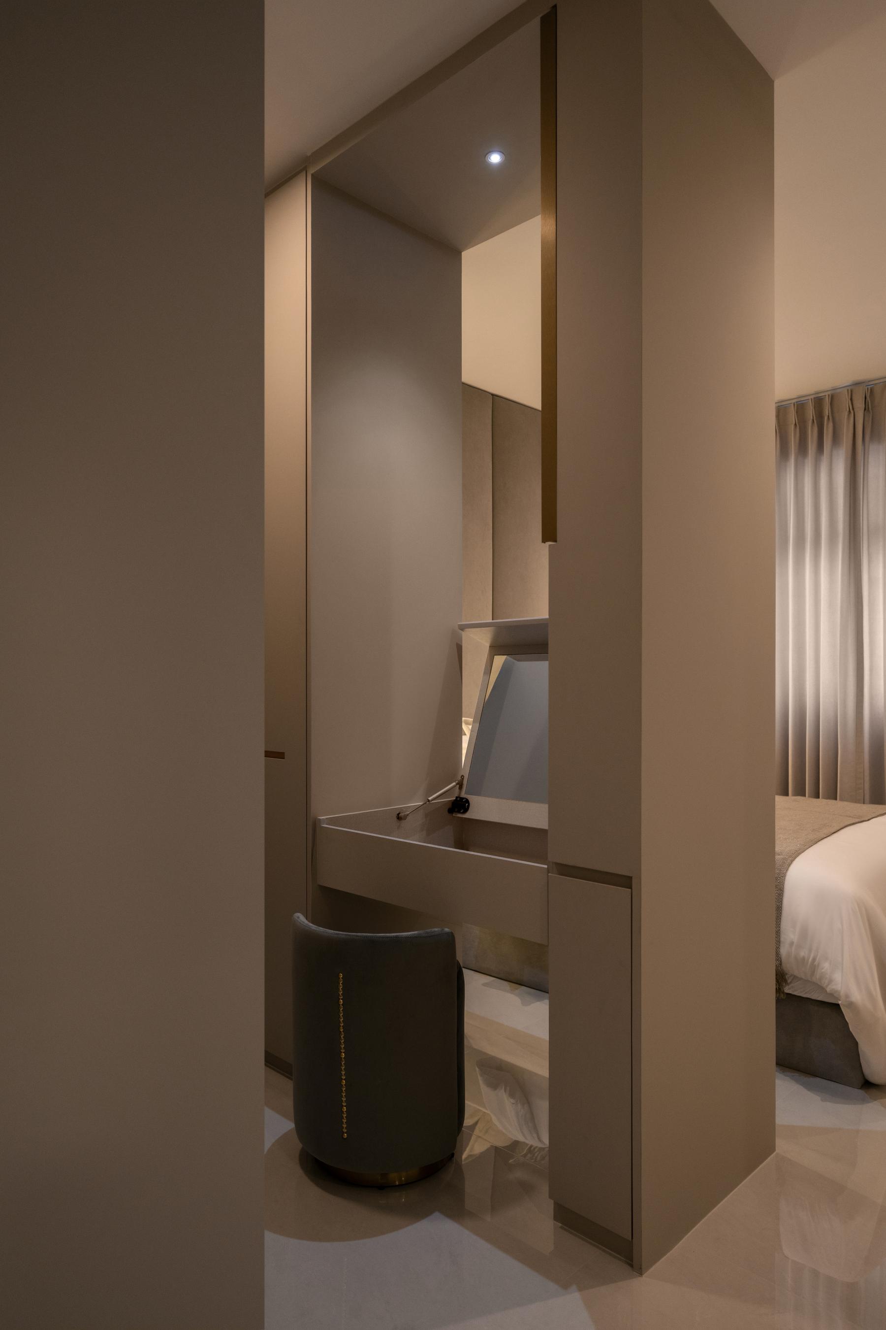 Contemporary Bedroom with Wardrobe and Curtain